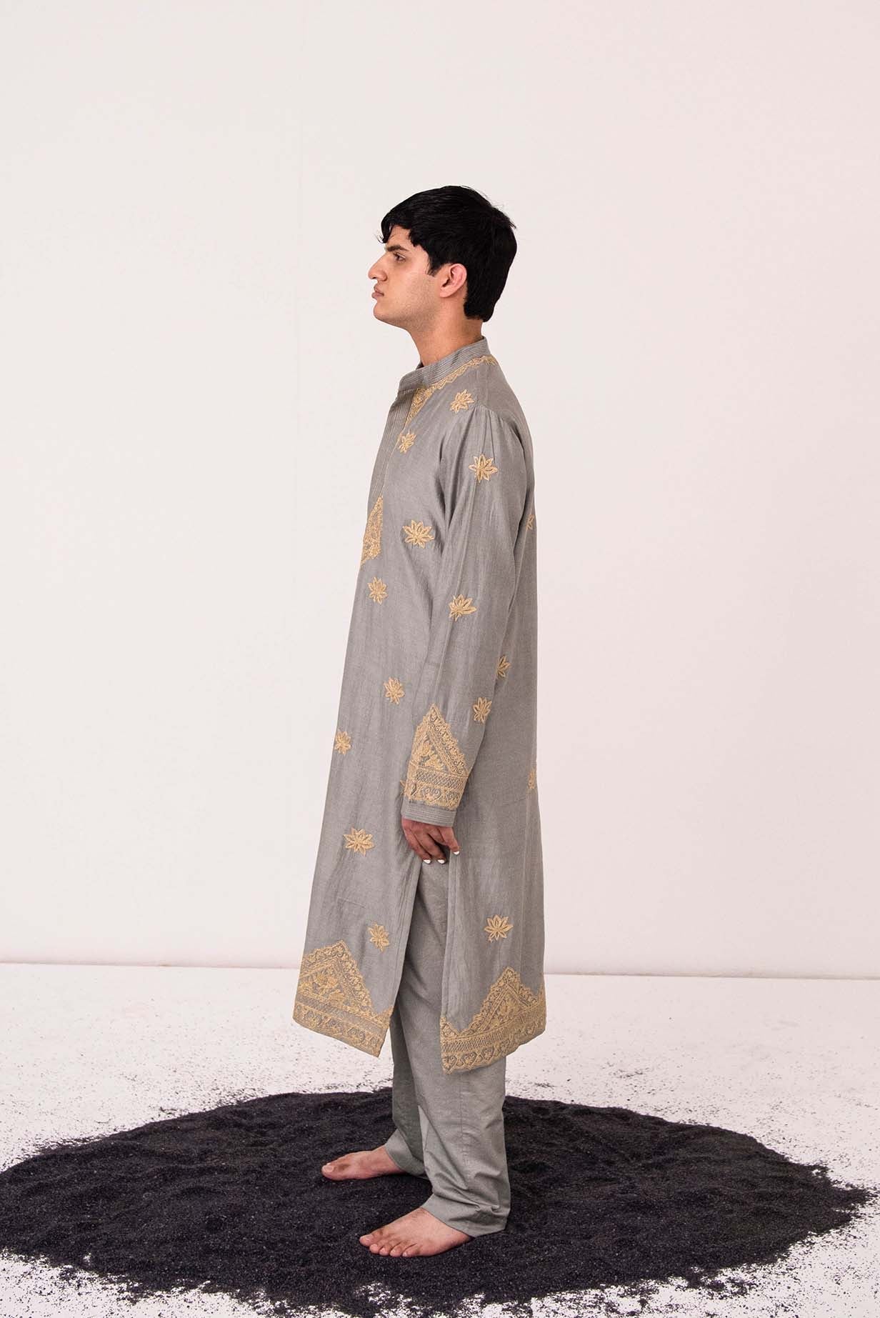 Chanderi Silver Lotus Pond Kurta With Pants