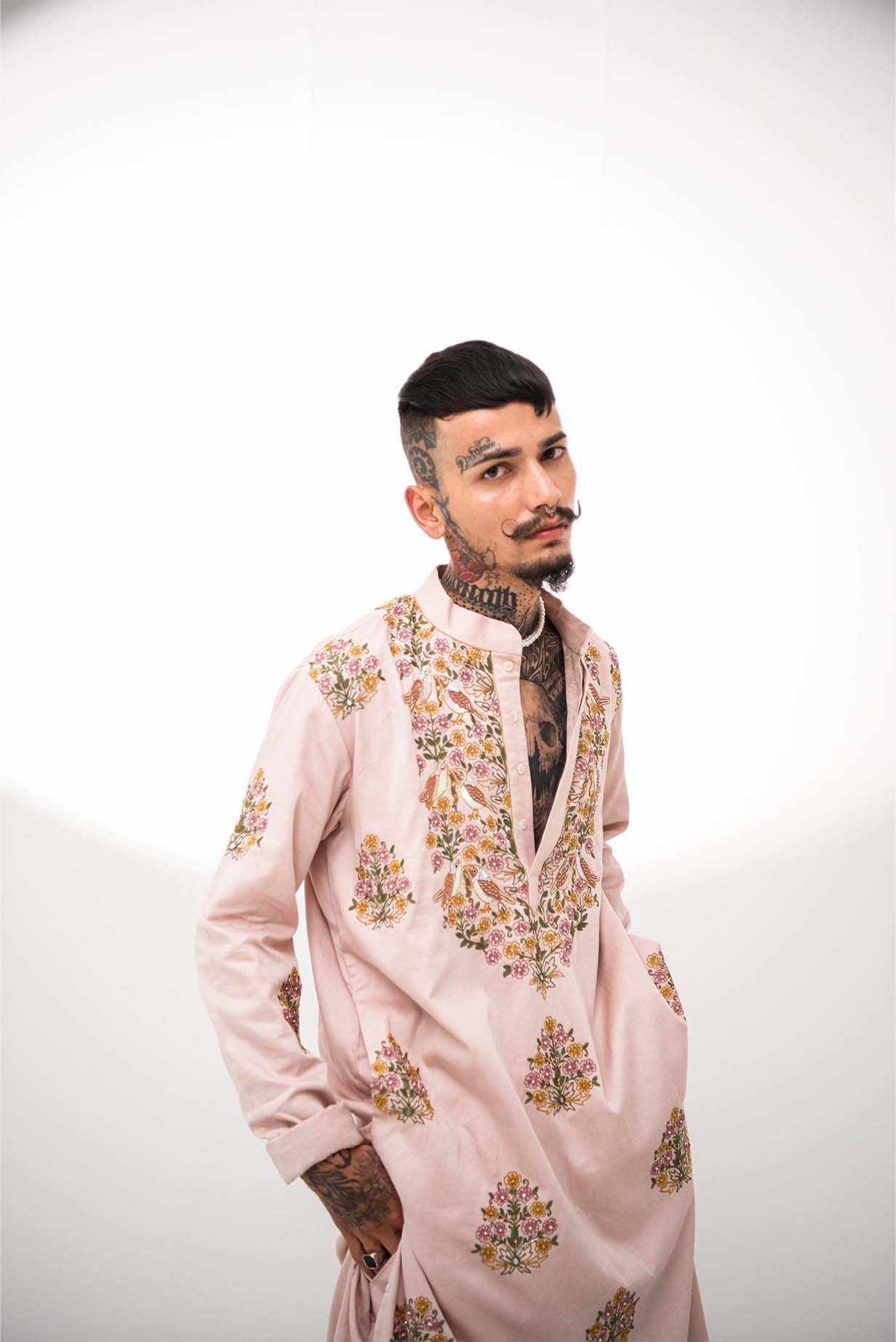 Chanderi Almond Two Little Birds Kurta With Pants