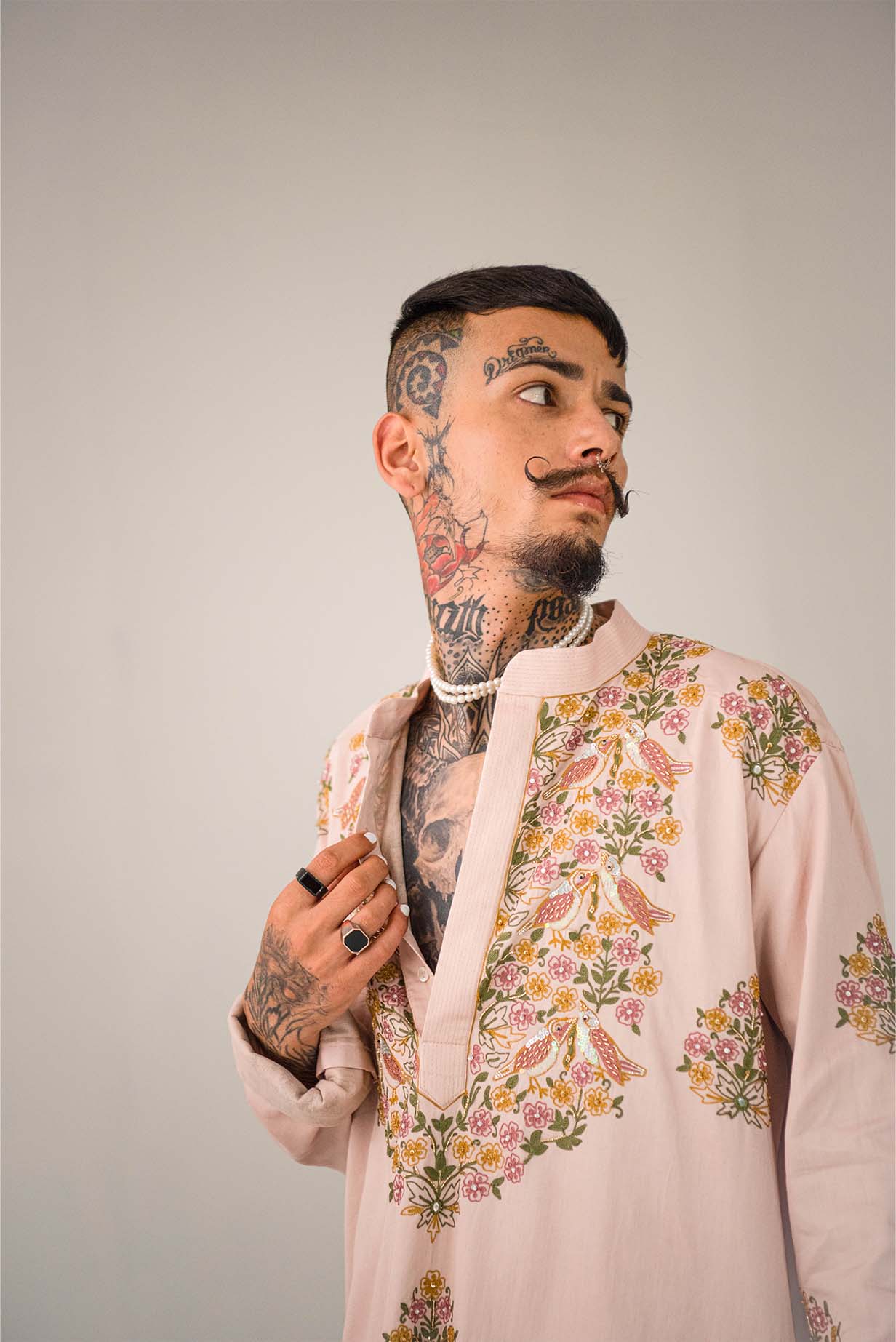 Chanderi Almond Two Little Birds Kurta With Pants