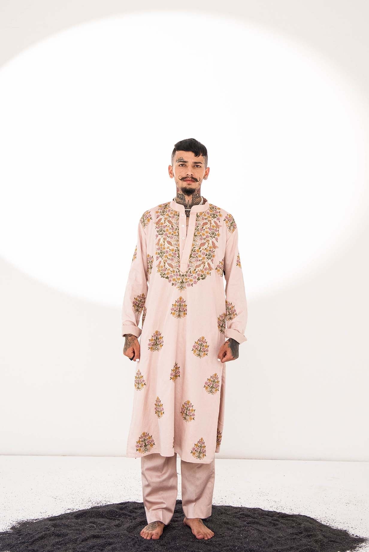 Chanderi Almond Two Little Birds Kurta With Pants