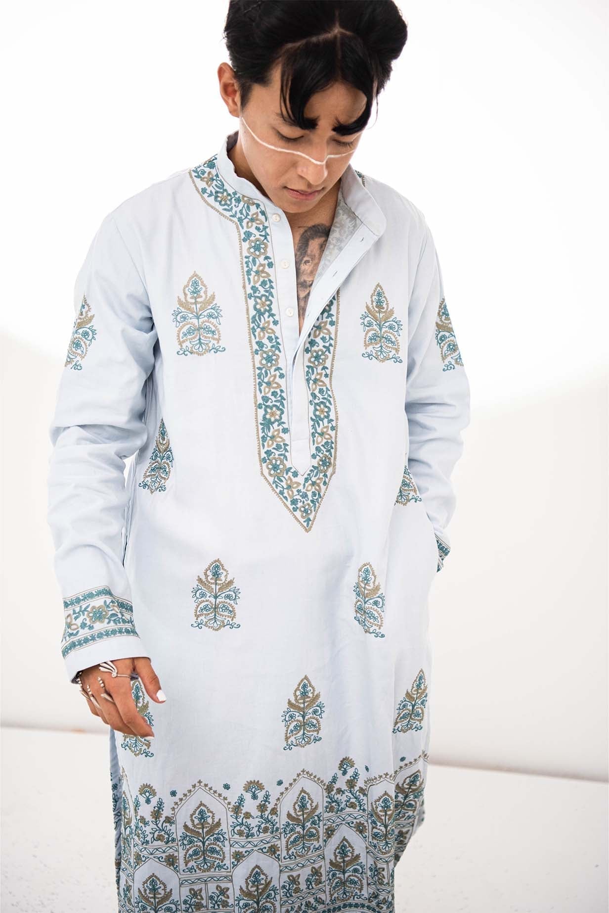 Chanderi Blue Lagoon Kurta With Pants