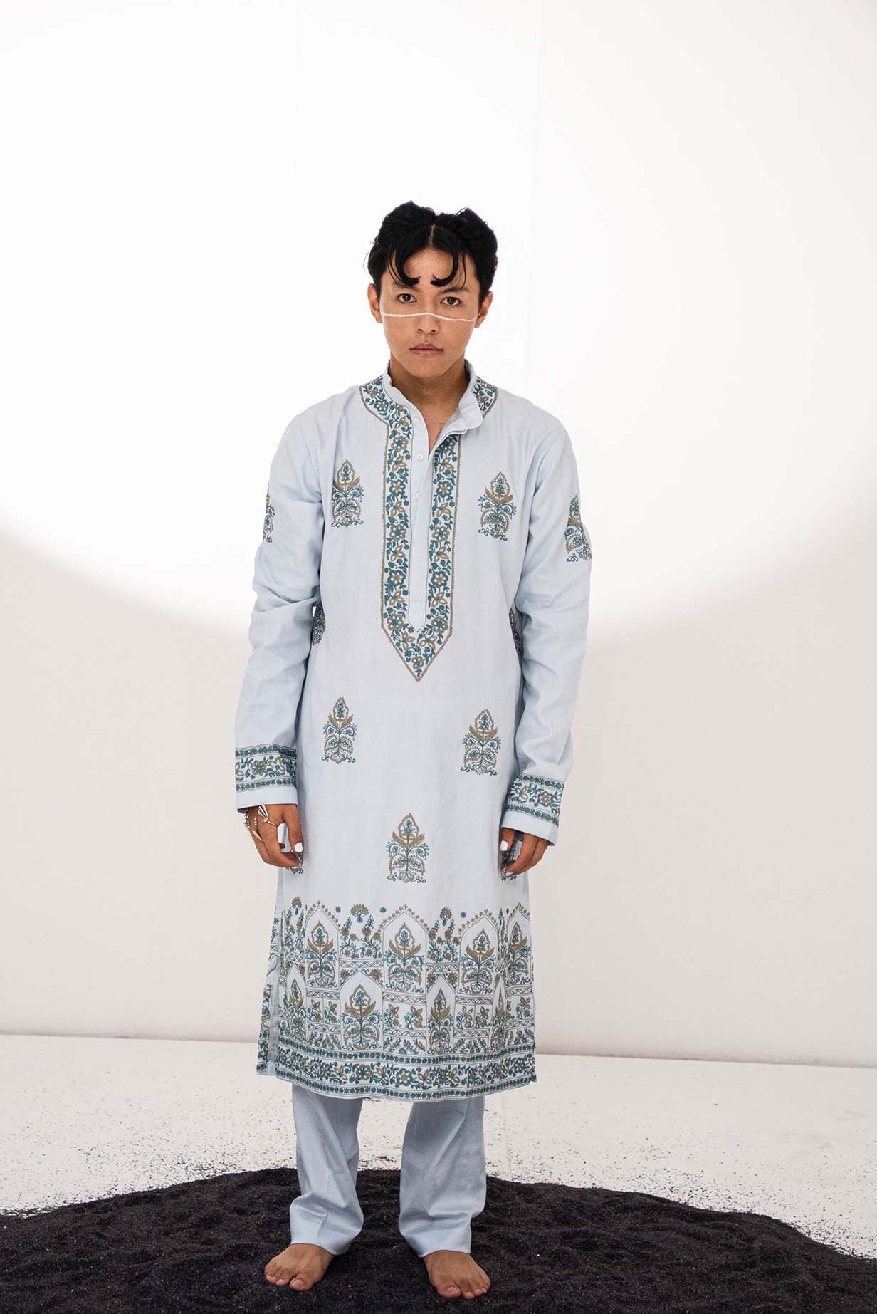 Chanderi Blue Lagoon Kurta With Pants