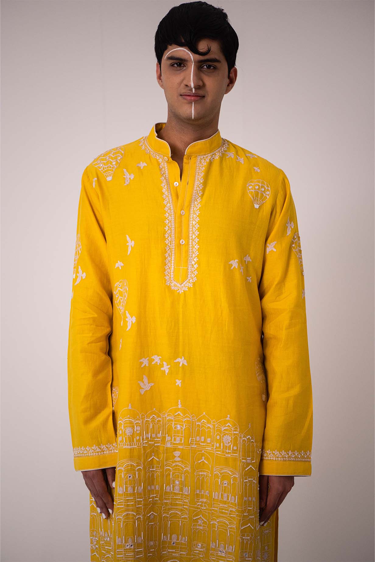 Chanderi Yellow Jaipur Palace Kurta With Pants