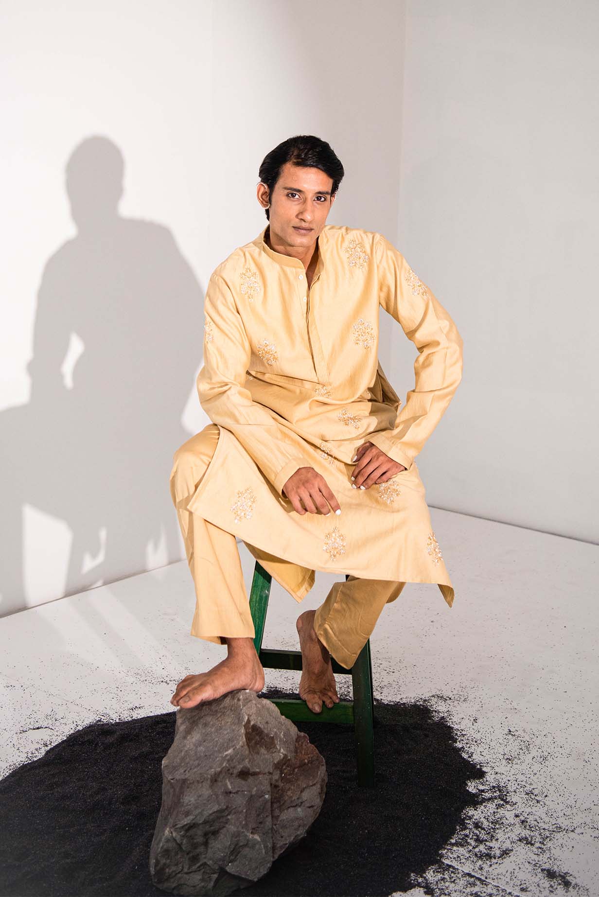 Chanderi Beige Bling Kurta With Pants