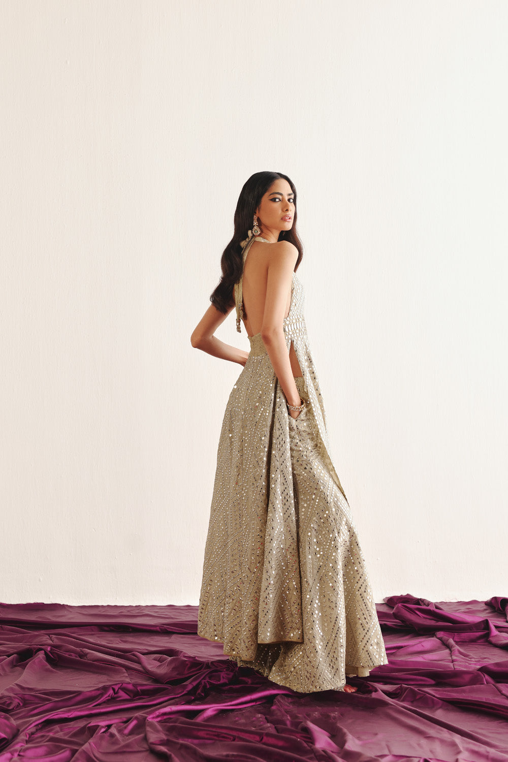 LONG HALTER NECK JACKET DRESS