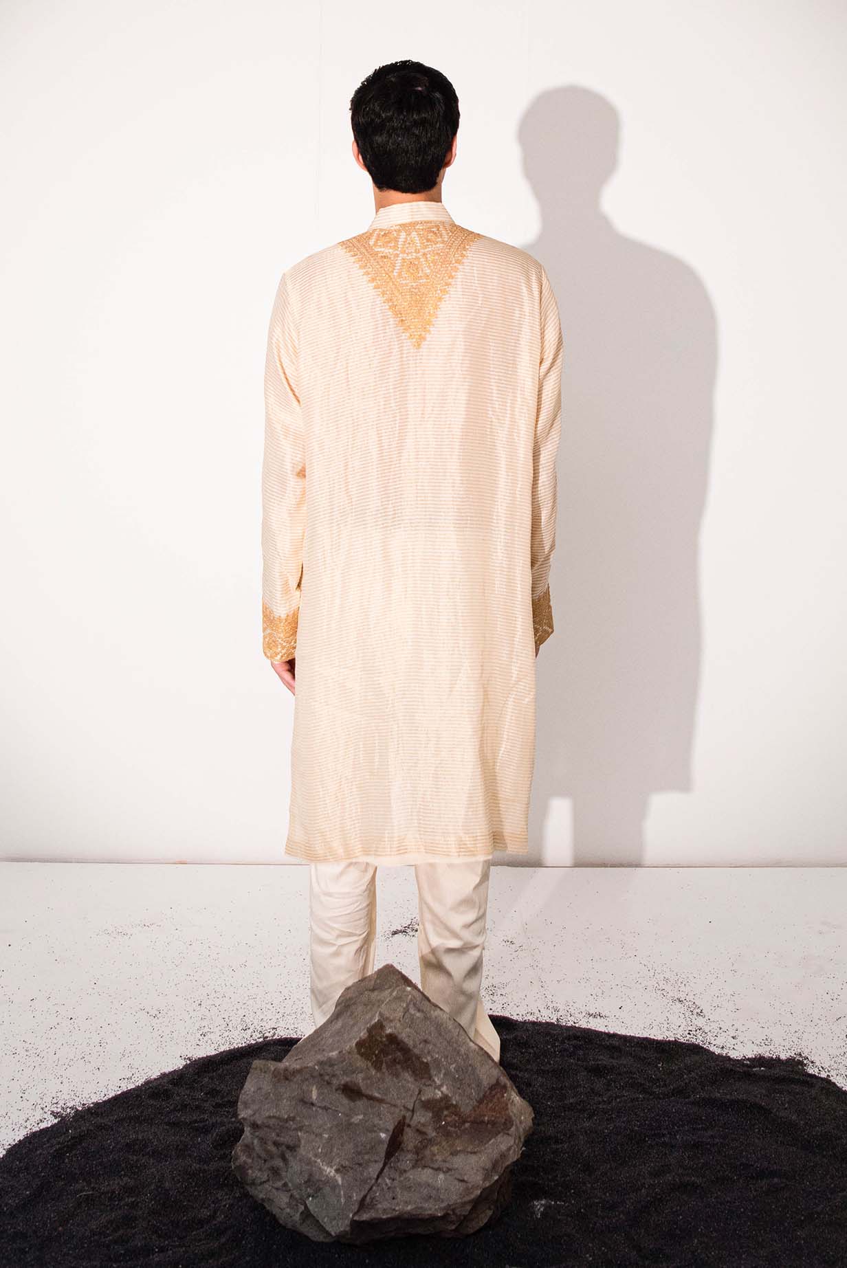 Chanderi Ivory Garland Gala Kurta With Pants