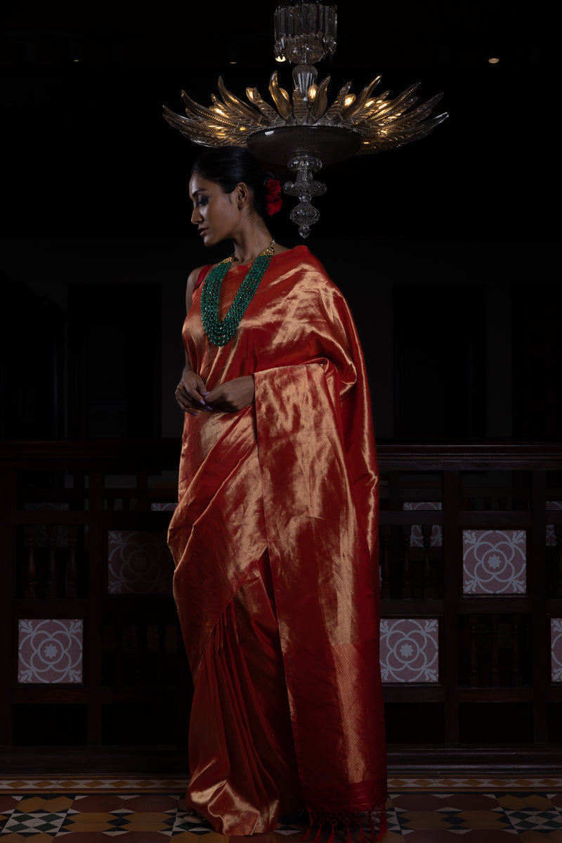 'Sunehari Potli' Laal Tissue Benarasi Handloom Sari