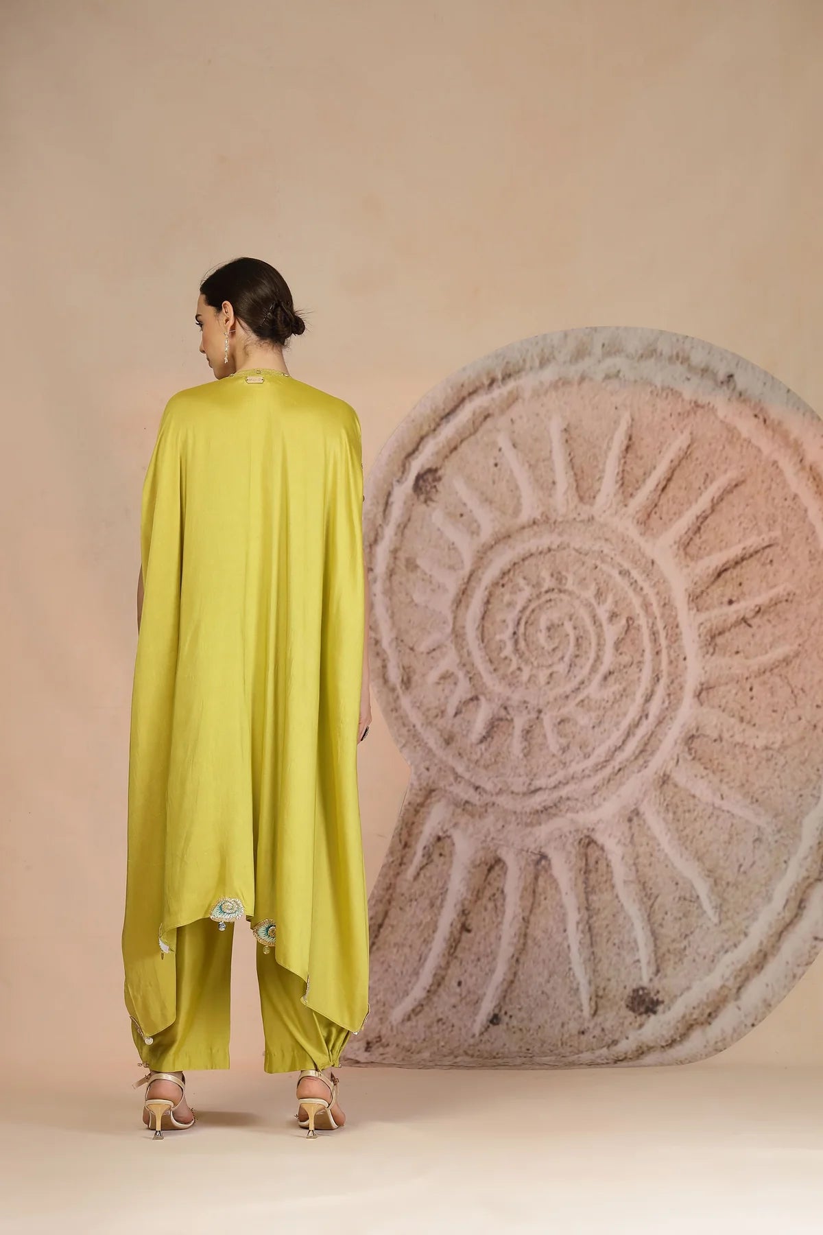 Lime Yellow Asymmetric Kurta with Farshi Salwar & Embroidery Detail