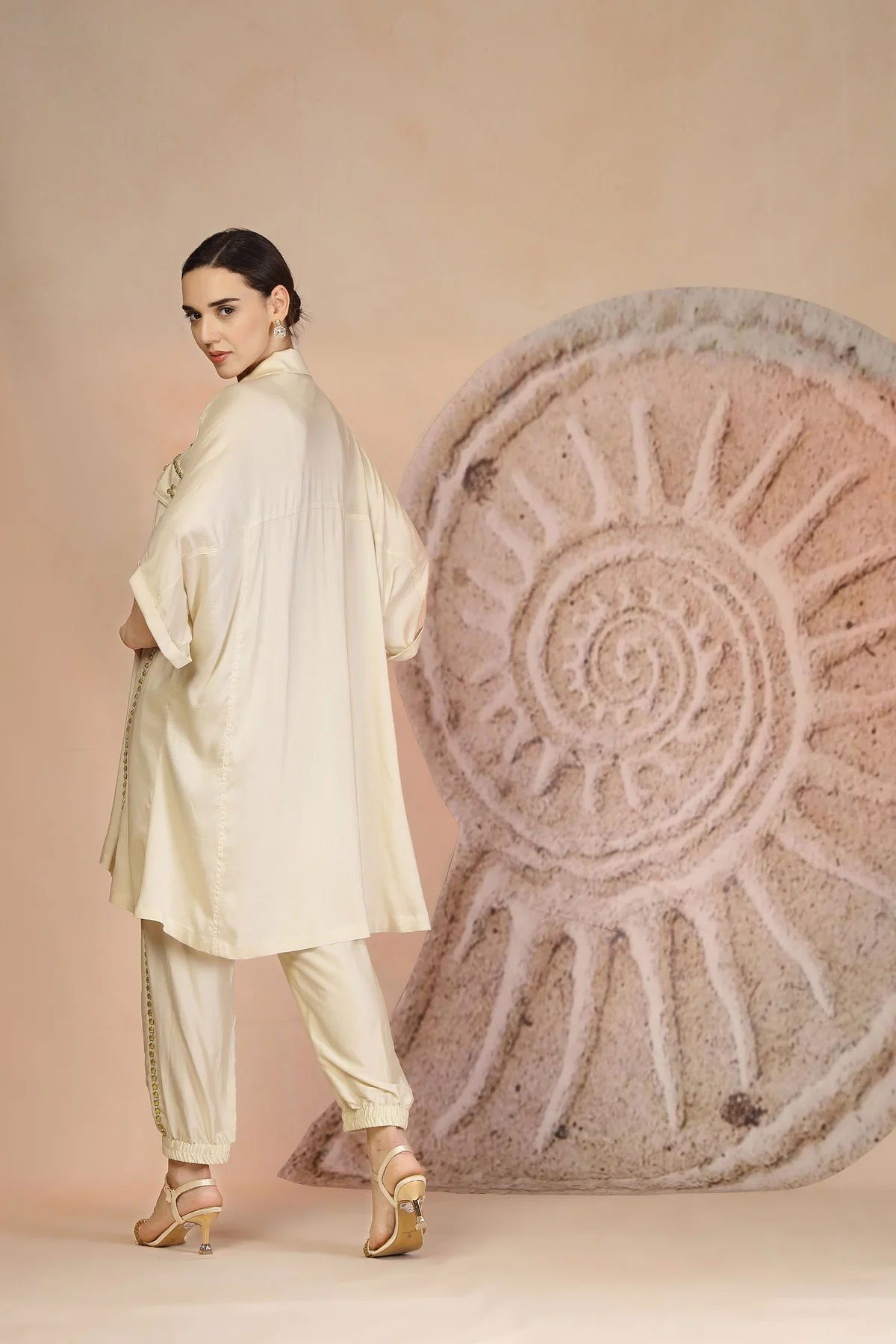 Ivory Muslin Co-ord Set with Shrug and Bead Embellishments