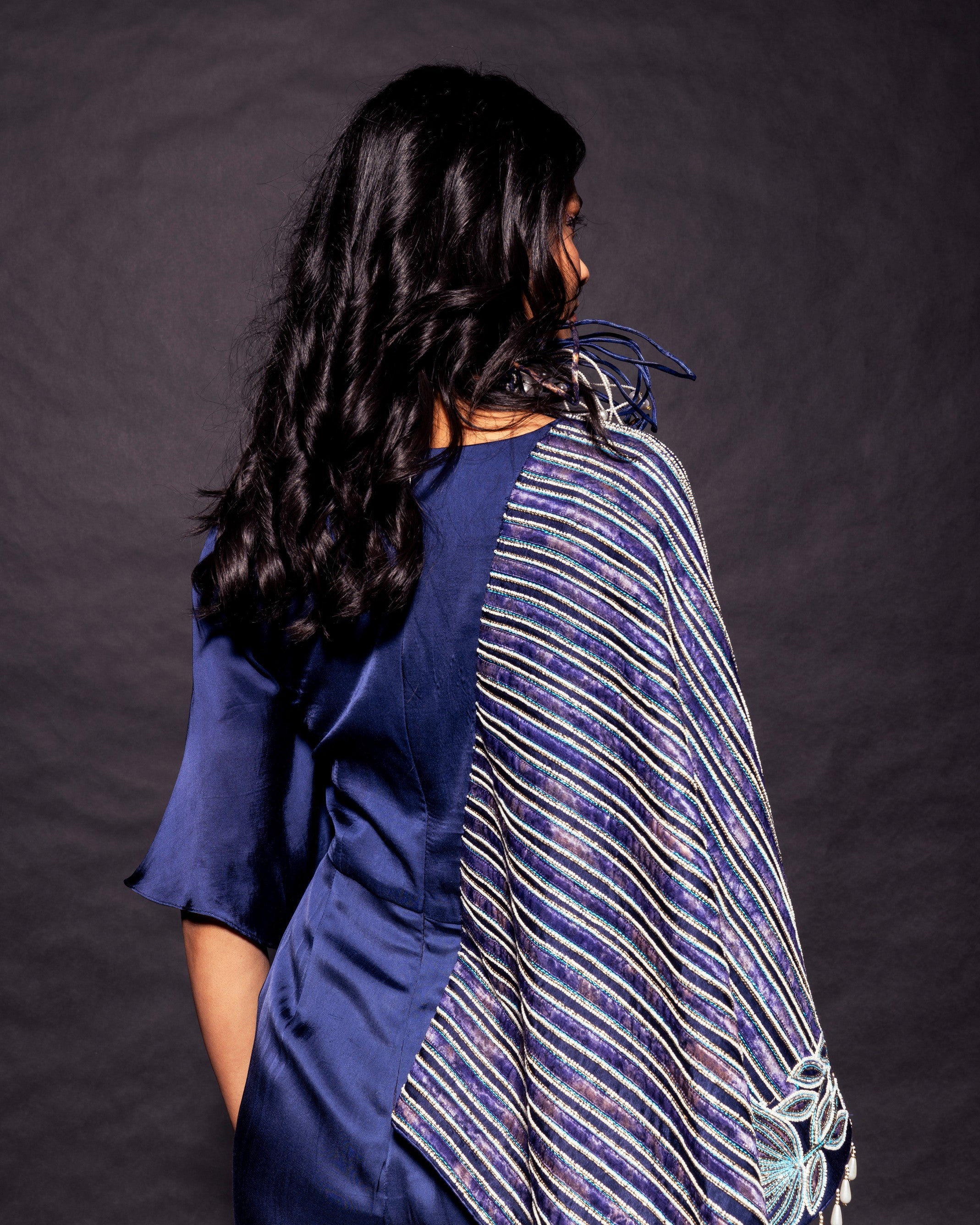 Deep blue Fully embroidered single flap jumpsuit