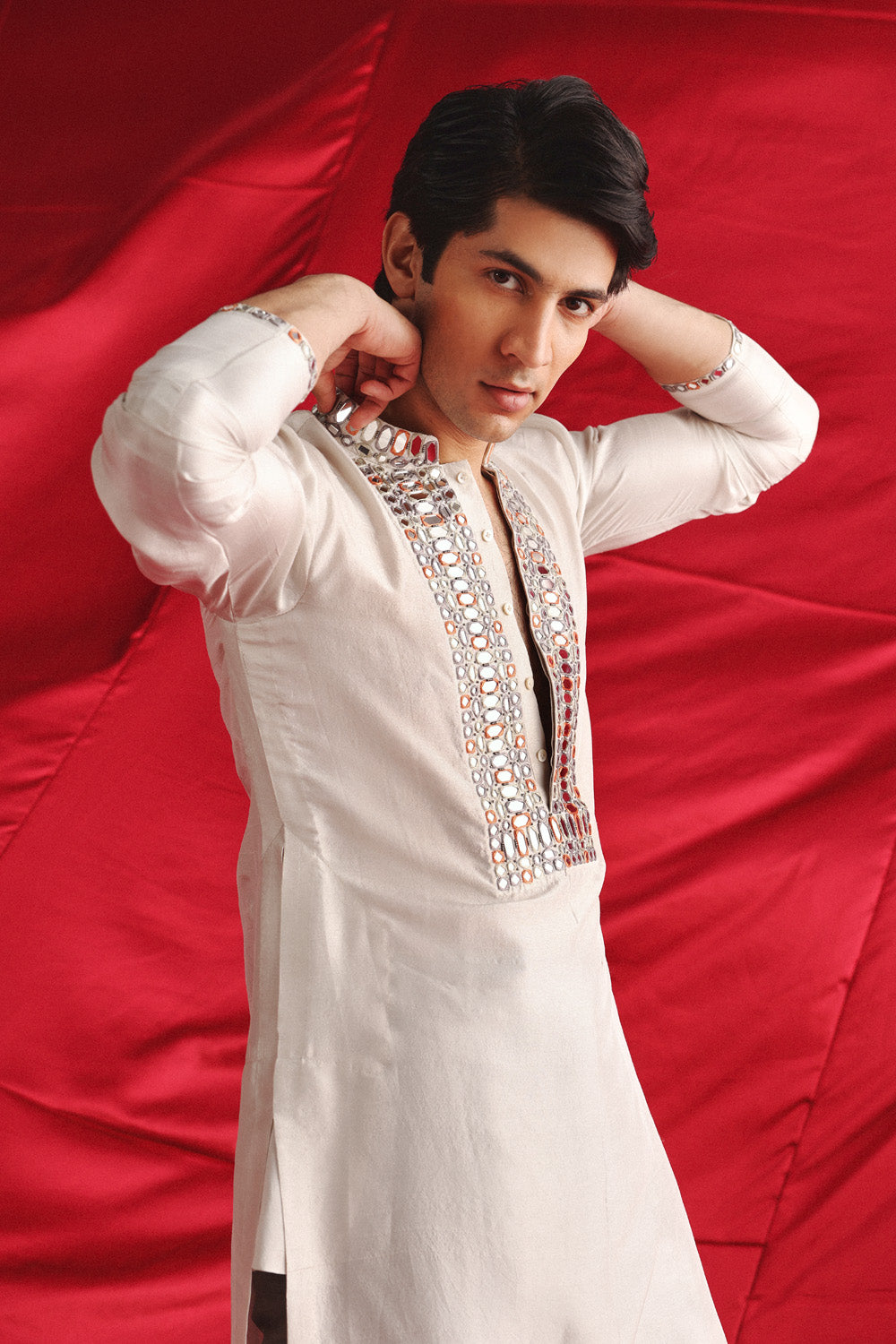 SILVER GREY KURTA WITH MIRRORWORK