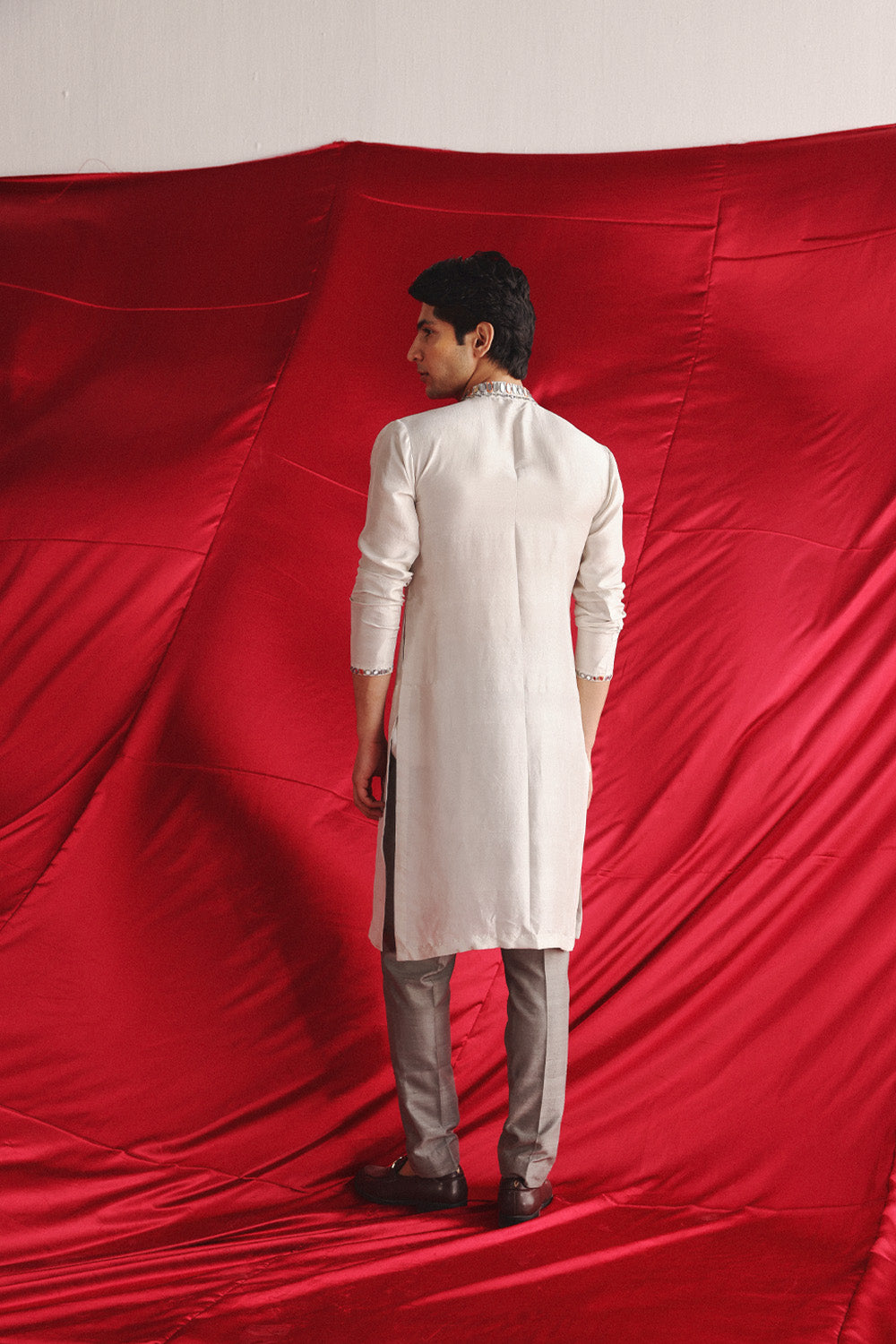 SILVER GREY KURTA WITH MIRRORWORK