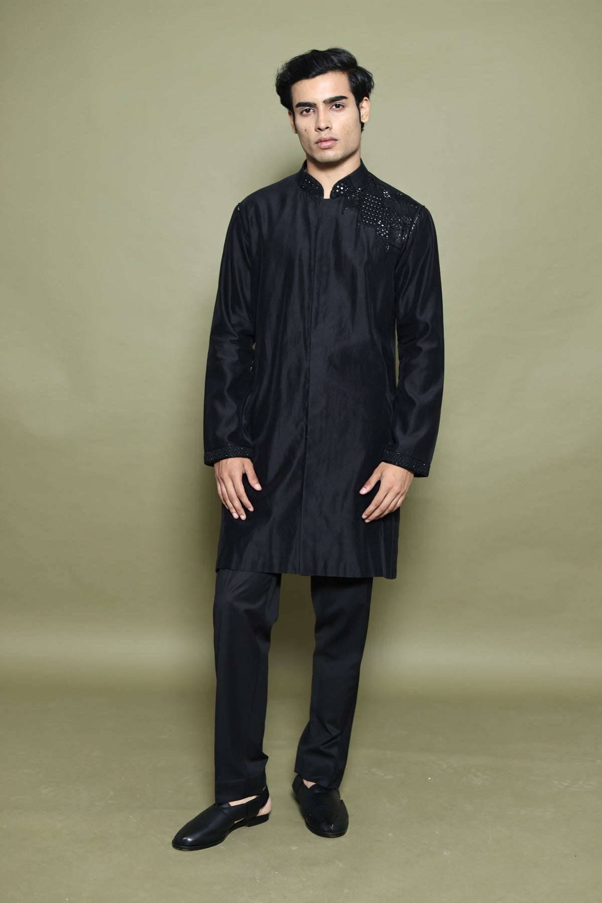BLACK CHANDERI KURTA WITH TROUSER
