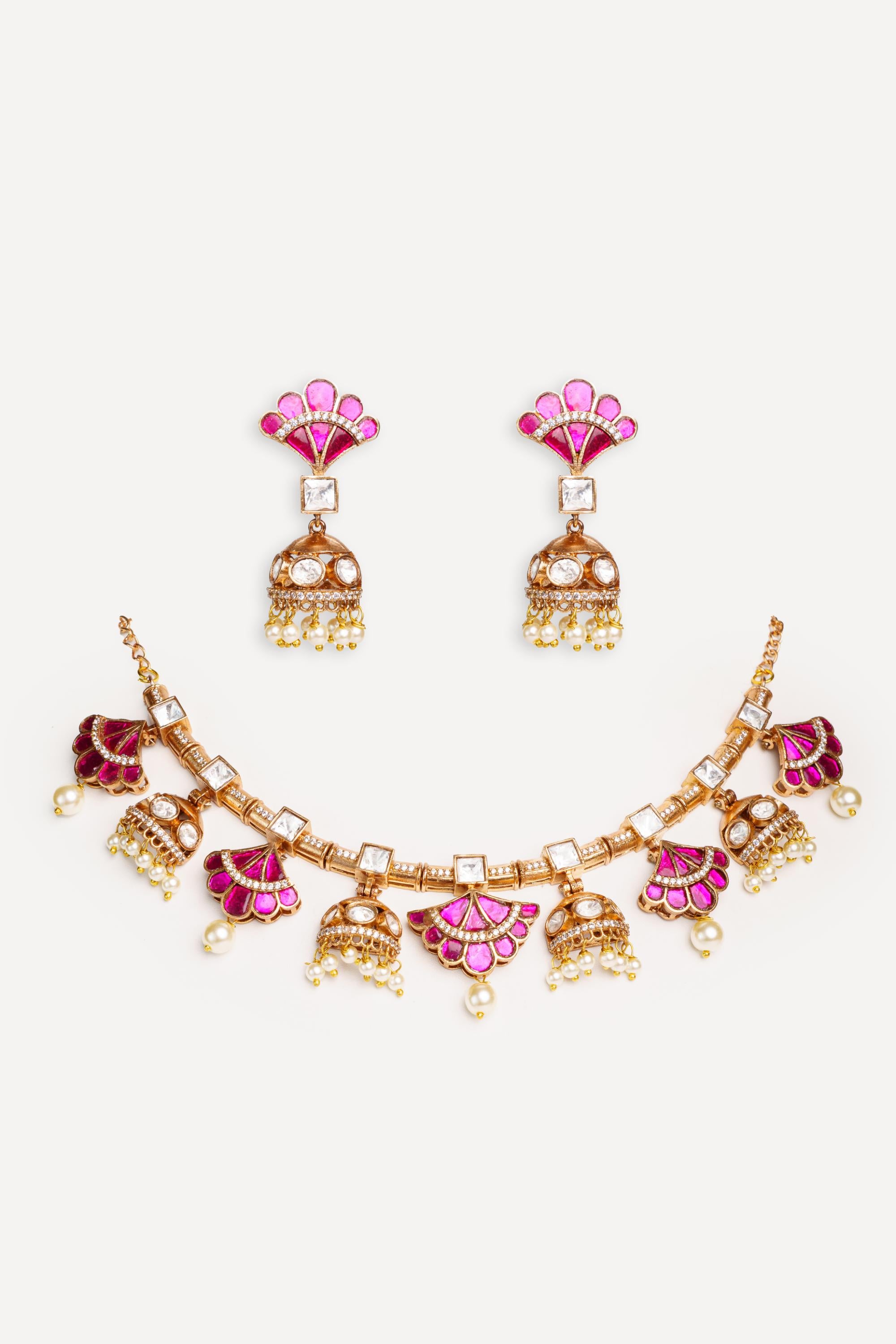 Elegant and stylish gold finish kundan polki necklace set