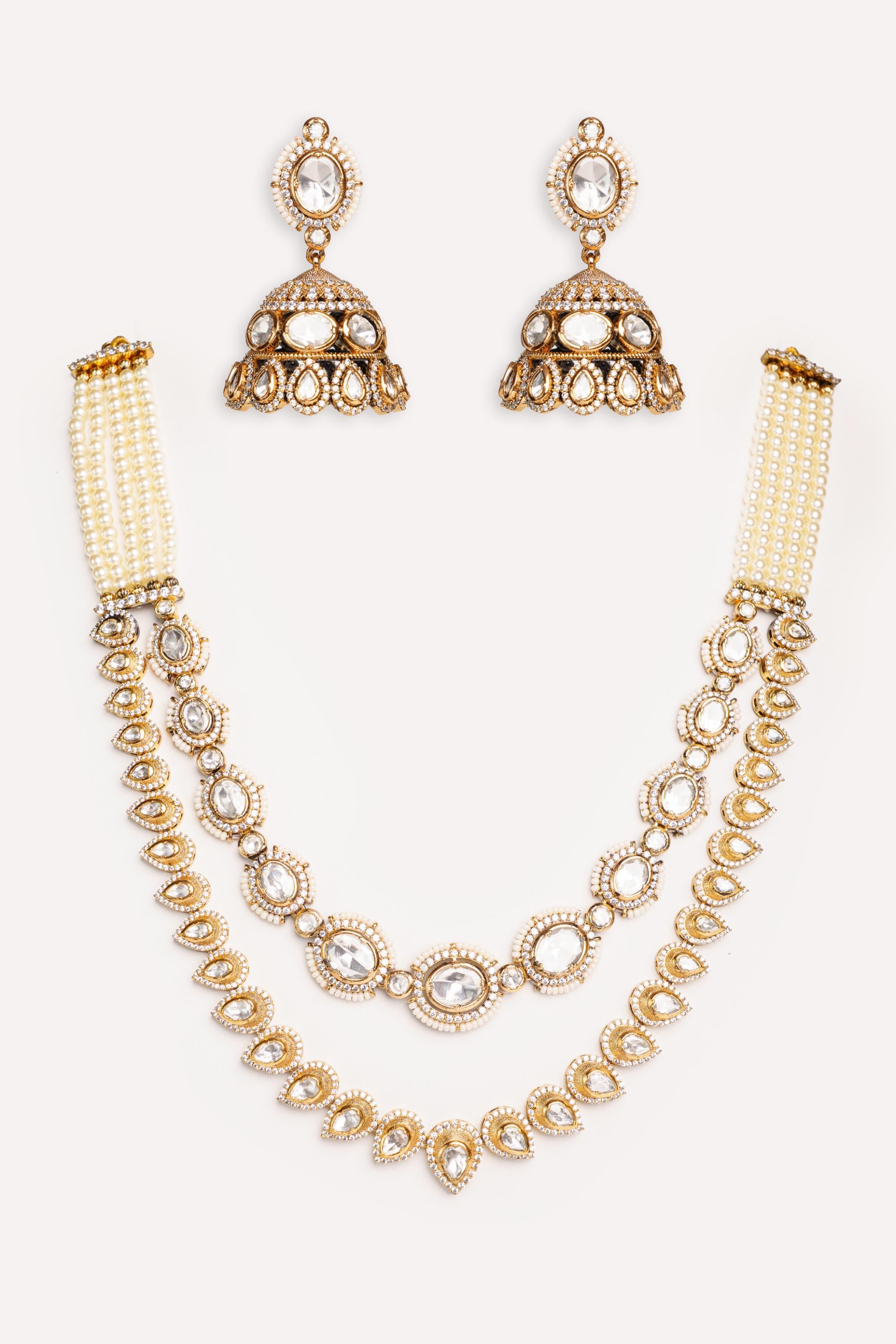 Bold and dramatic 2- line kundan necklace with earrings