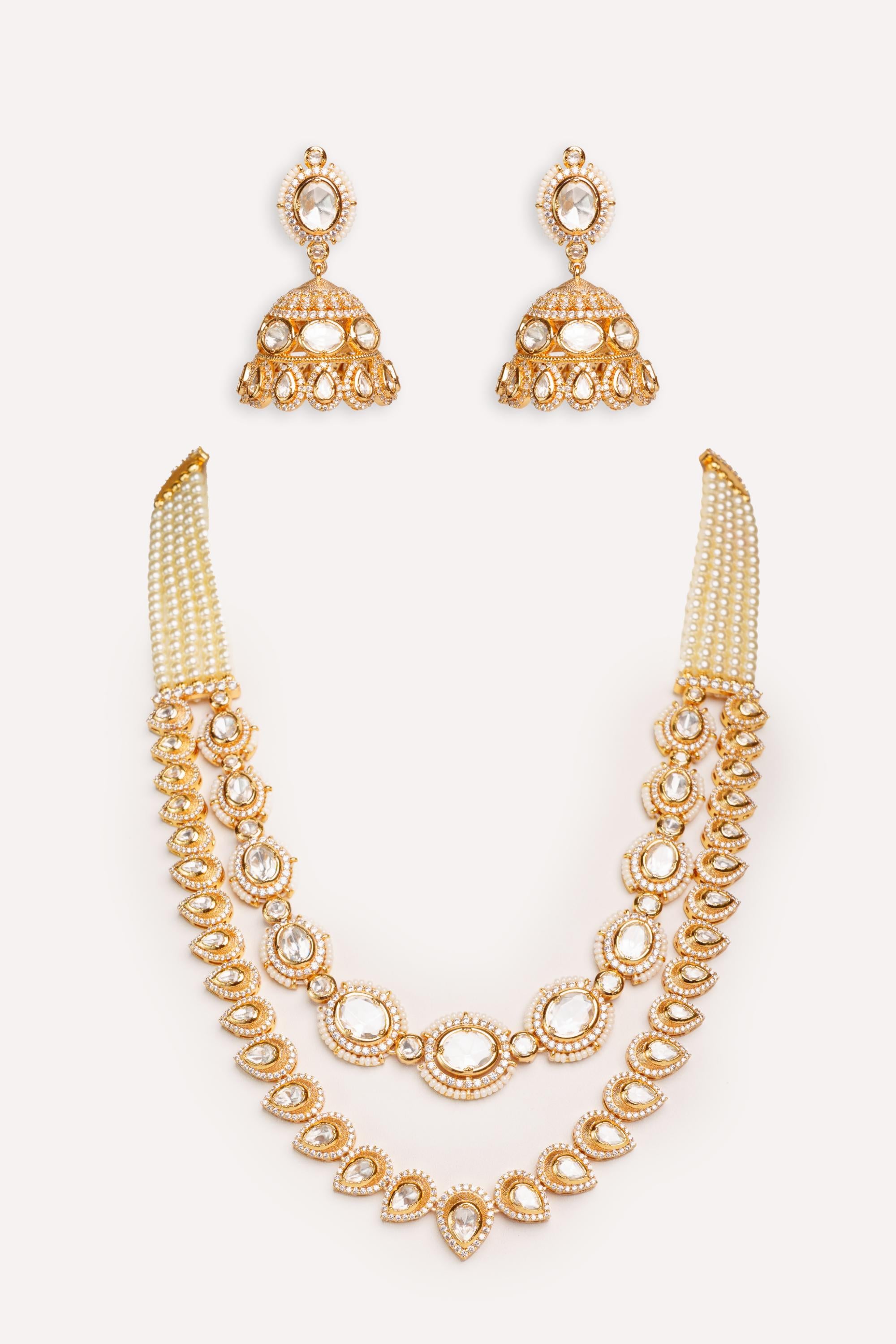 Bold and dramatic 2- line kundan necklace with earrings