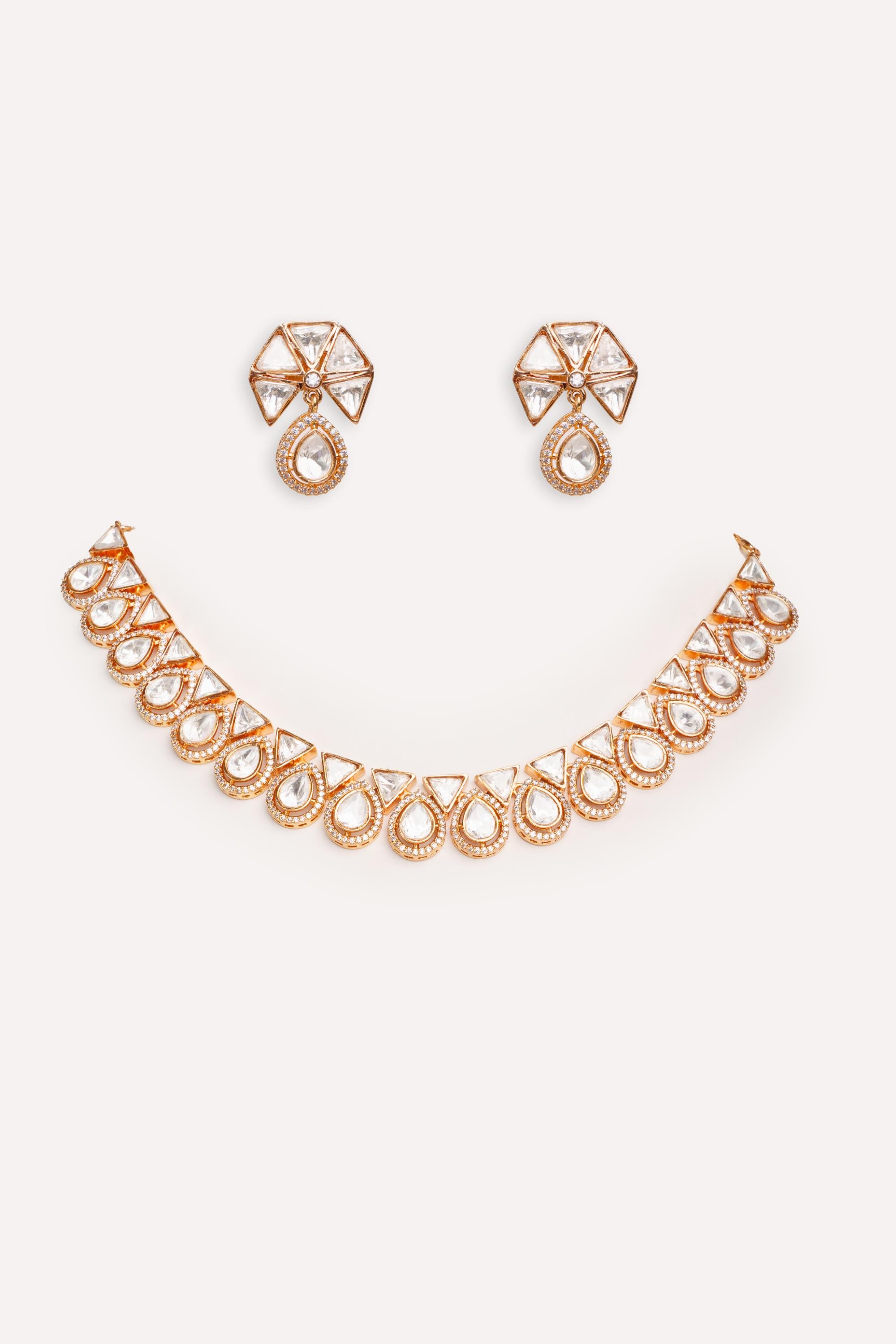 Elegant and stylish gold finish kundan polki necklace set