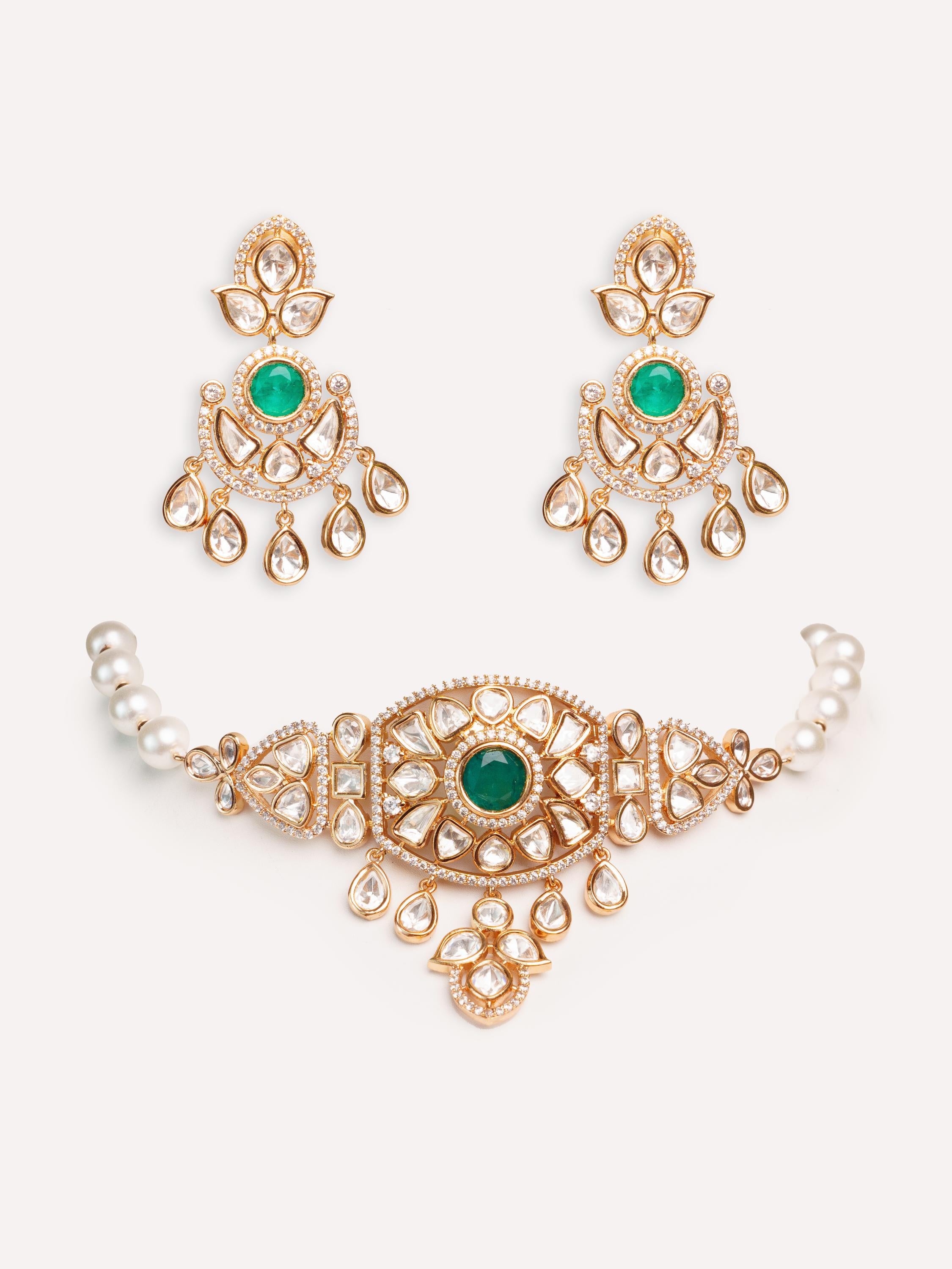 Classy kundan choker set with elegant pair of earrings
