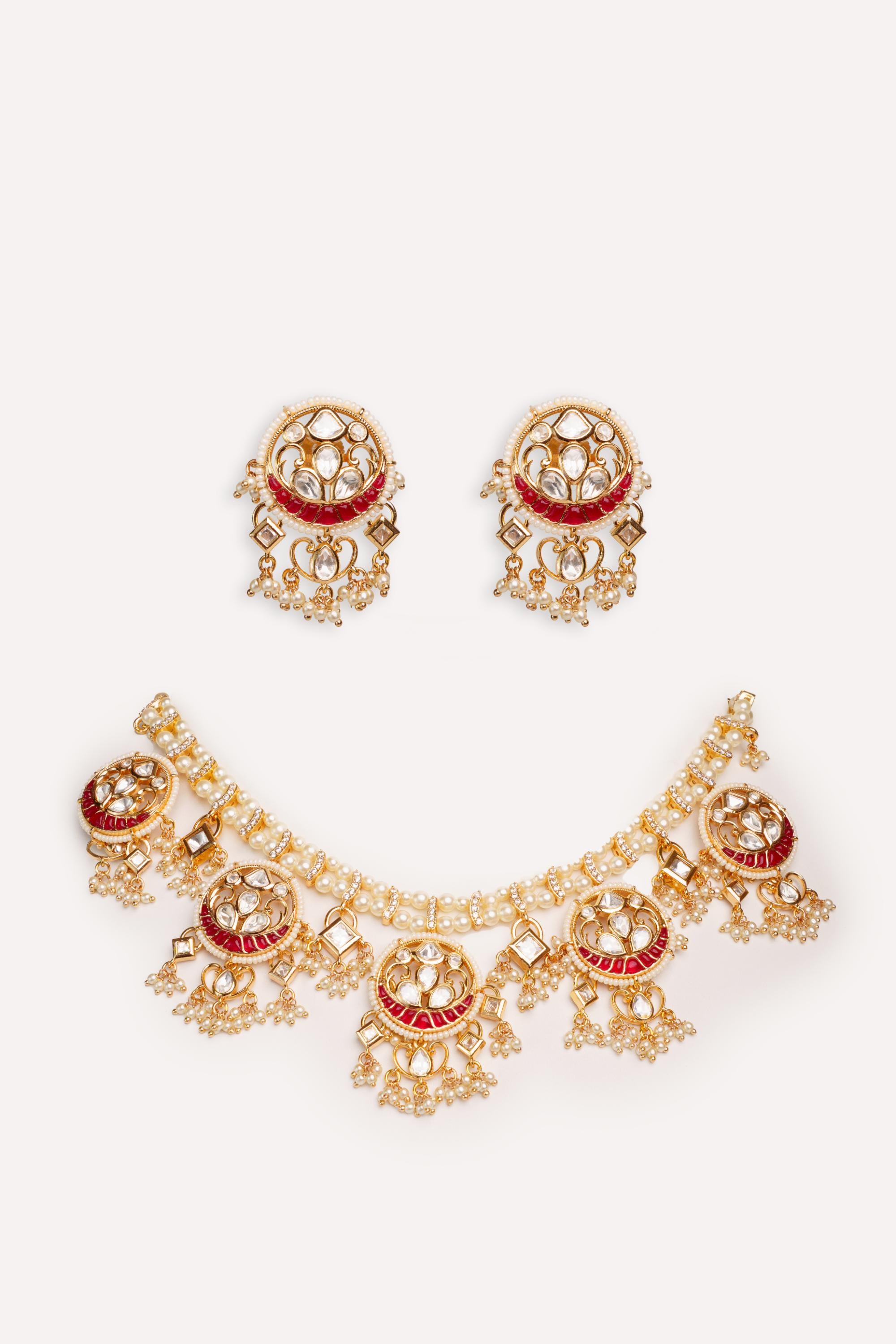 Elegant and stylish gold finish kundan polki necklace set