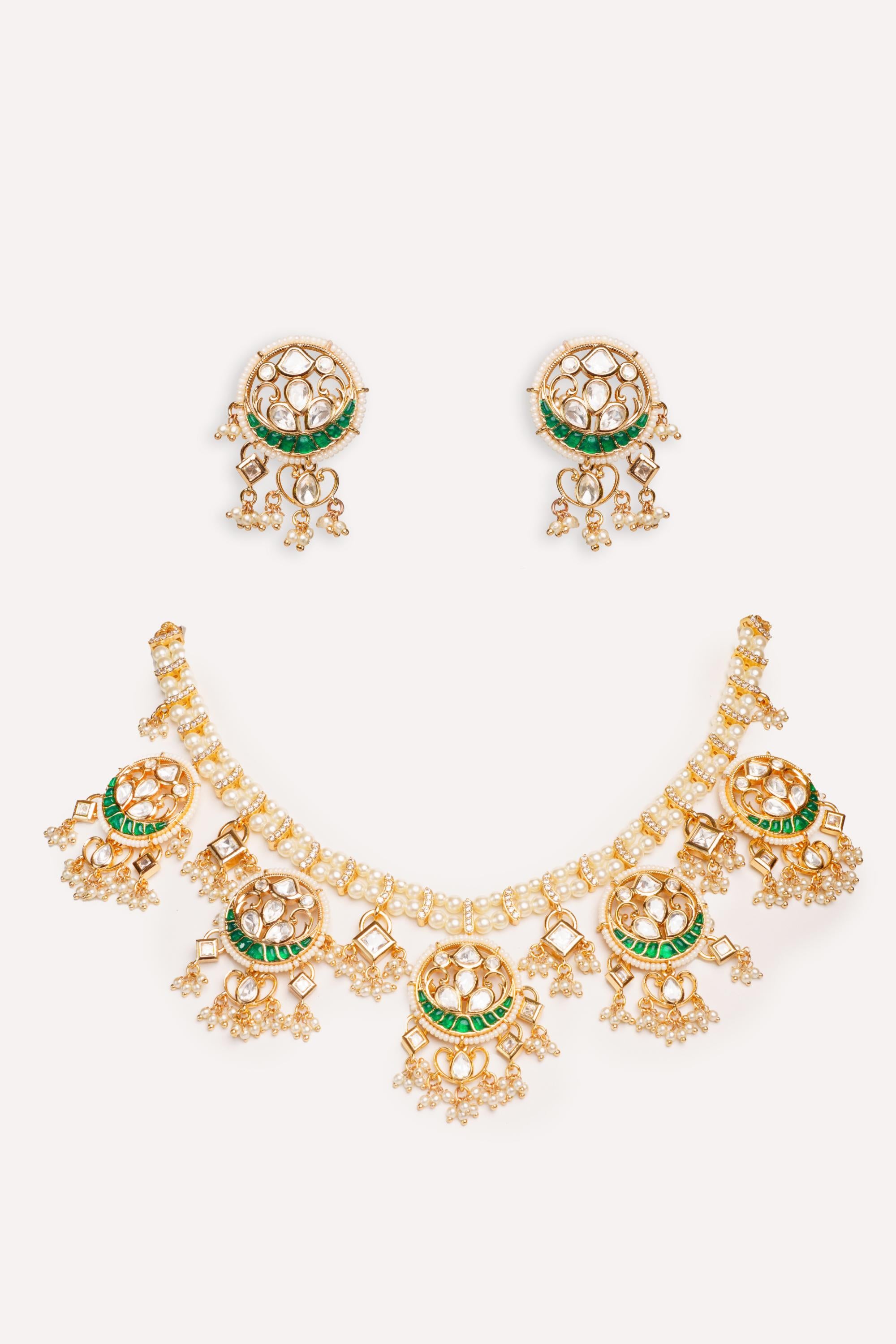 Elegant and stylish gold finish kundan polki necklace set