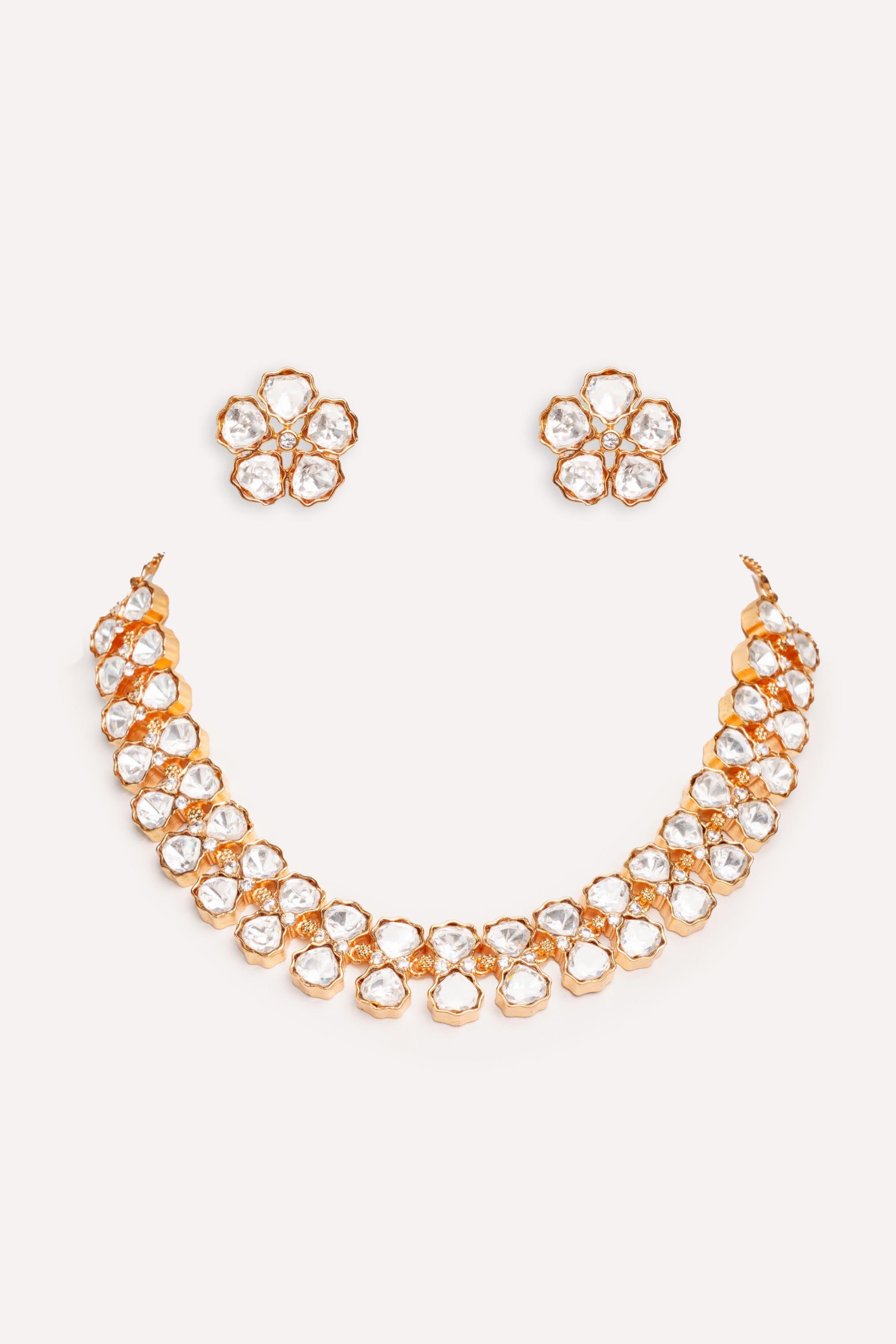 Elegant and stylish gold finish kundan polki necklace set