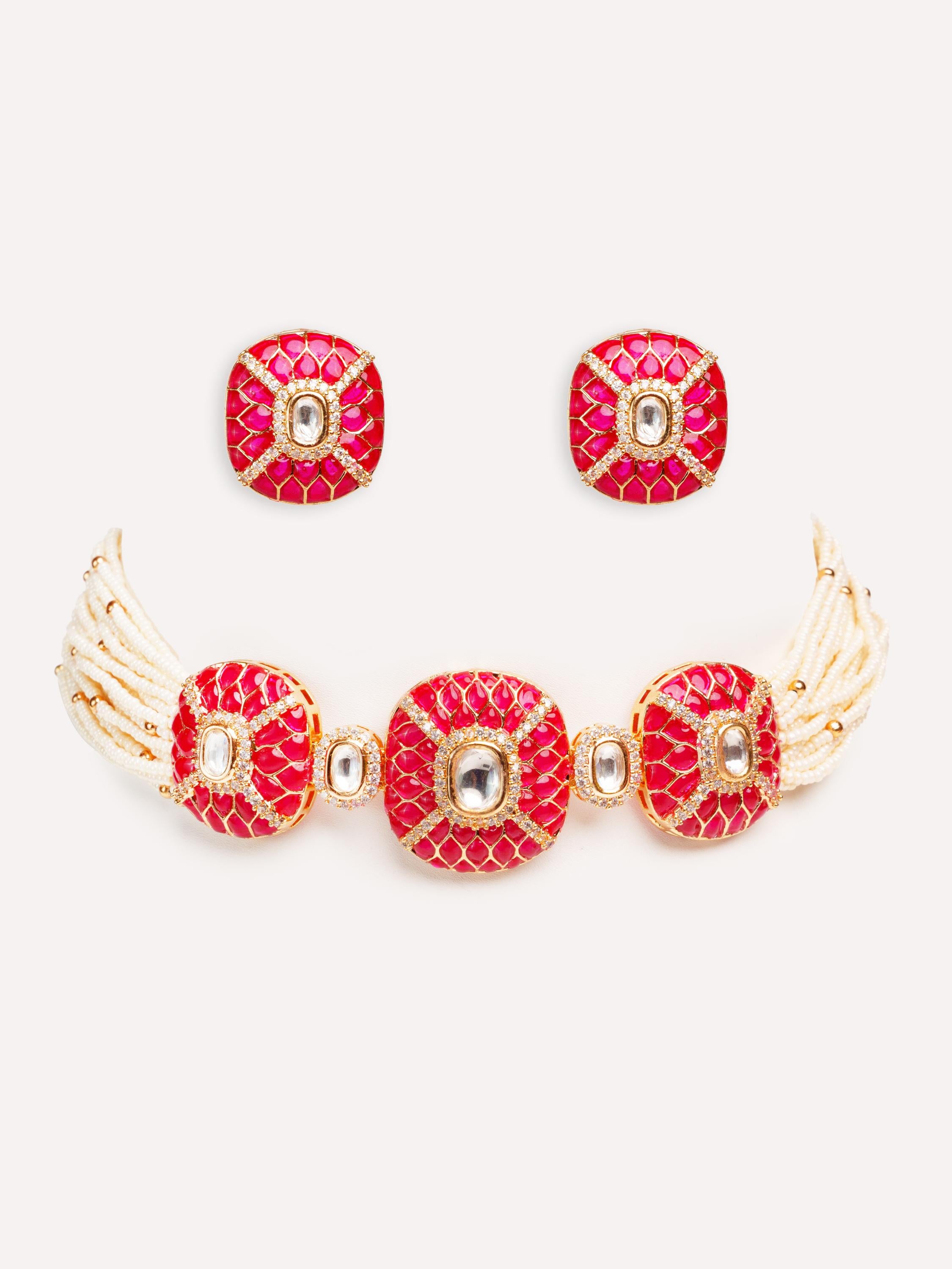 Classy kundan choker with elegant pair of earrings.