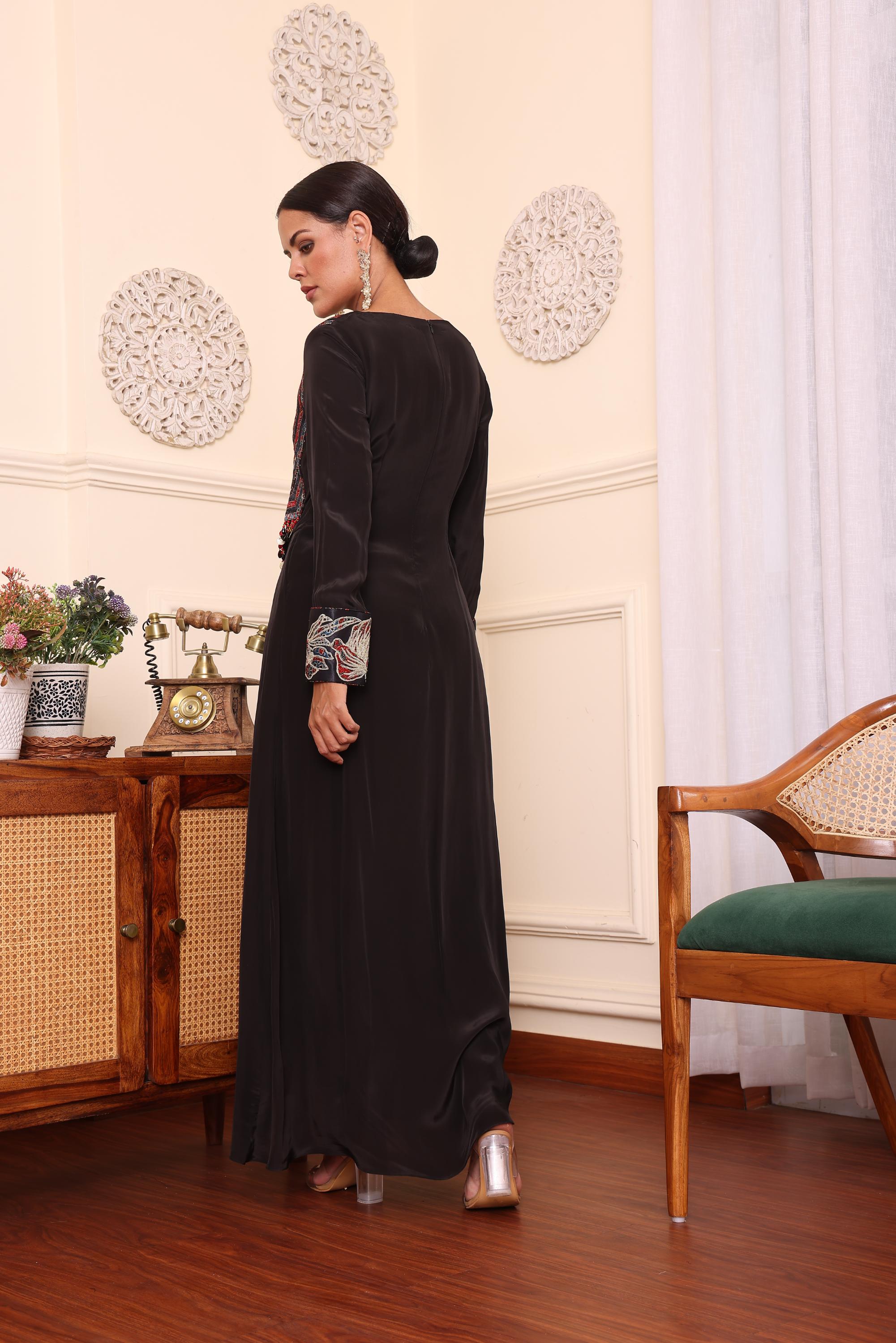 Black Assymetric Dress With Pants
