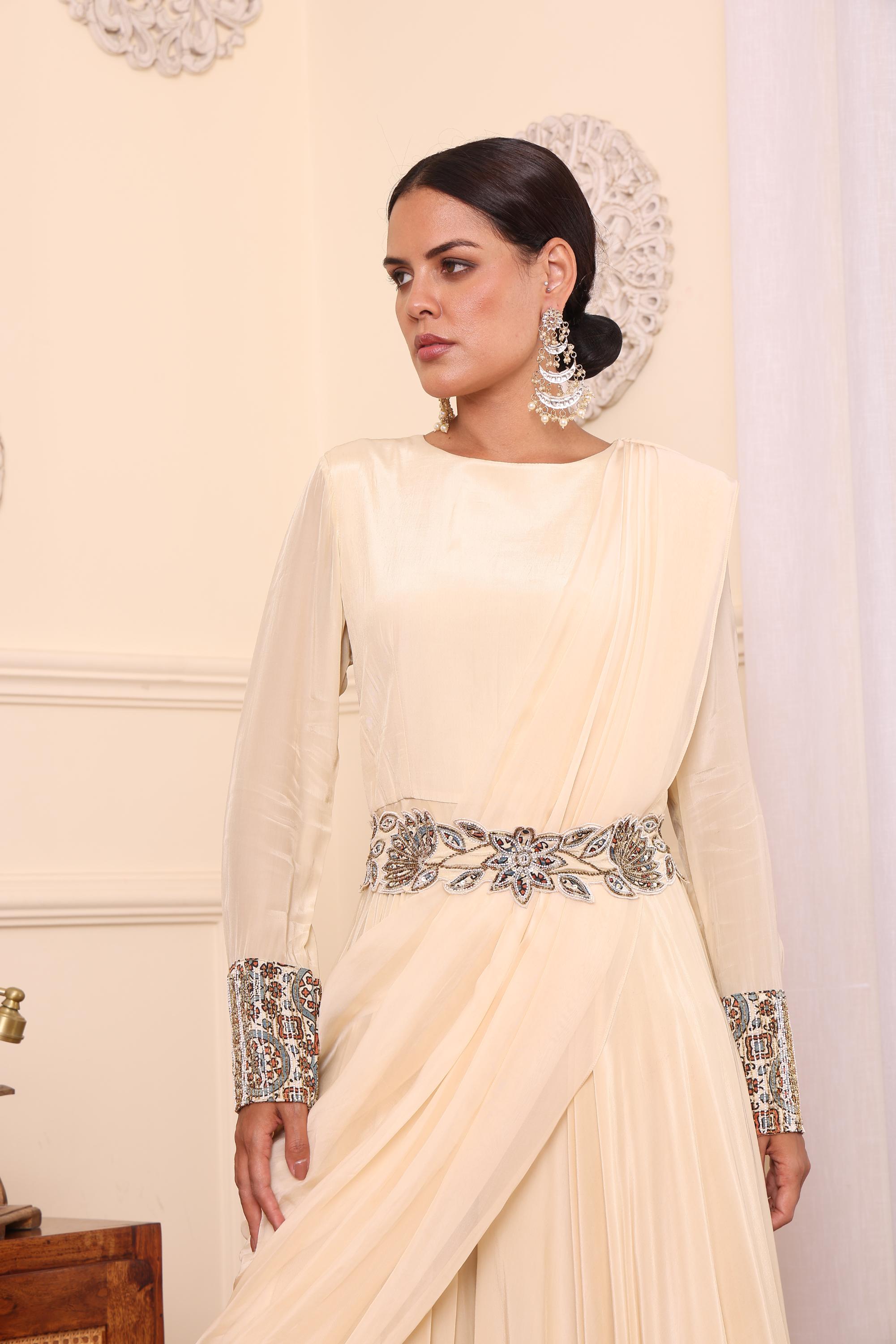 Biege Jumpsuit With Draped Dupatta