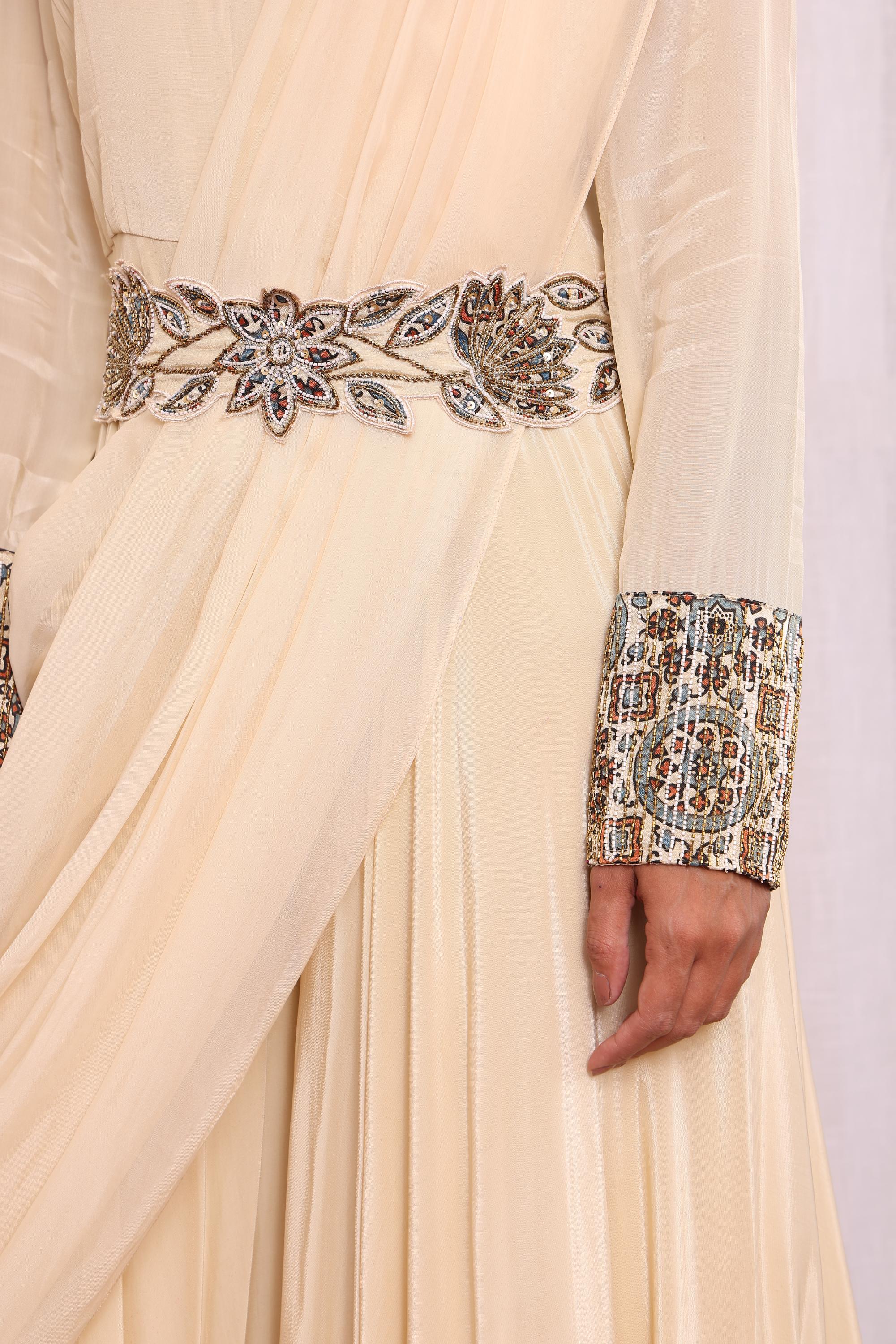 Biege Jumpsuit With Draped Dupatta