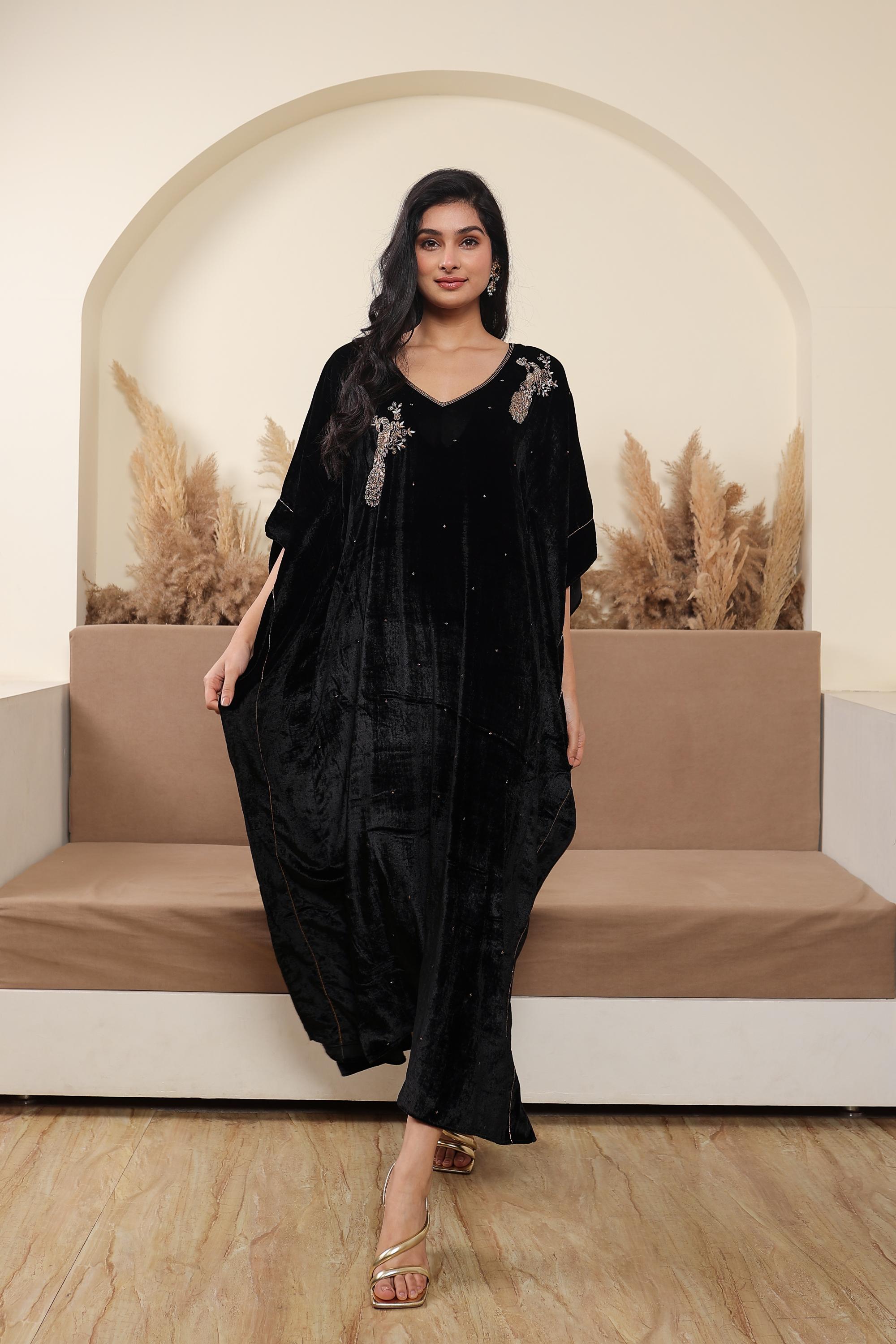 AFREEN: Black Embroidered Kaftan