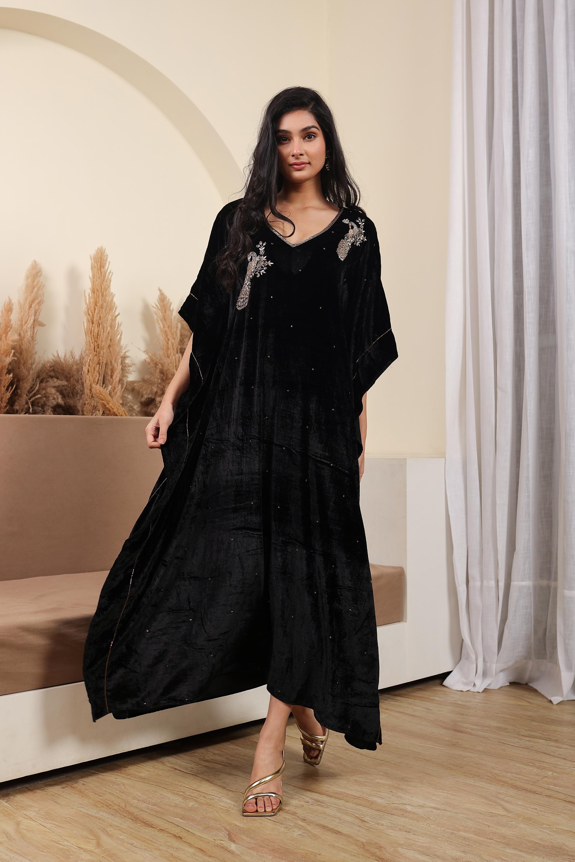AFREEN: Black Embroidered Kaftan