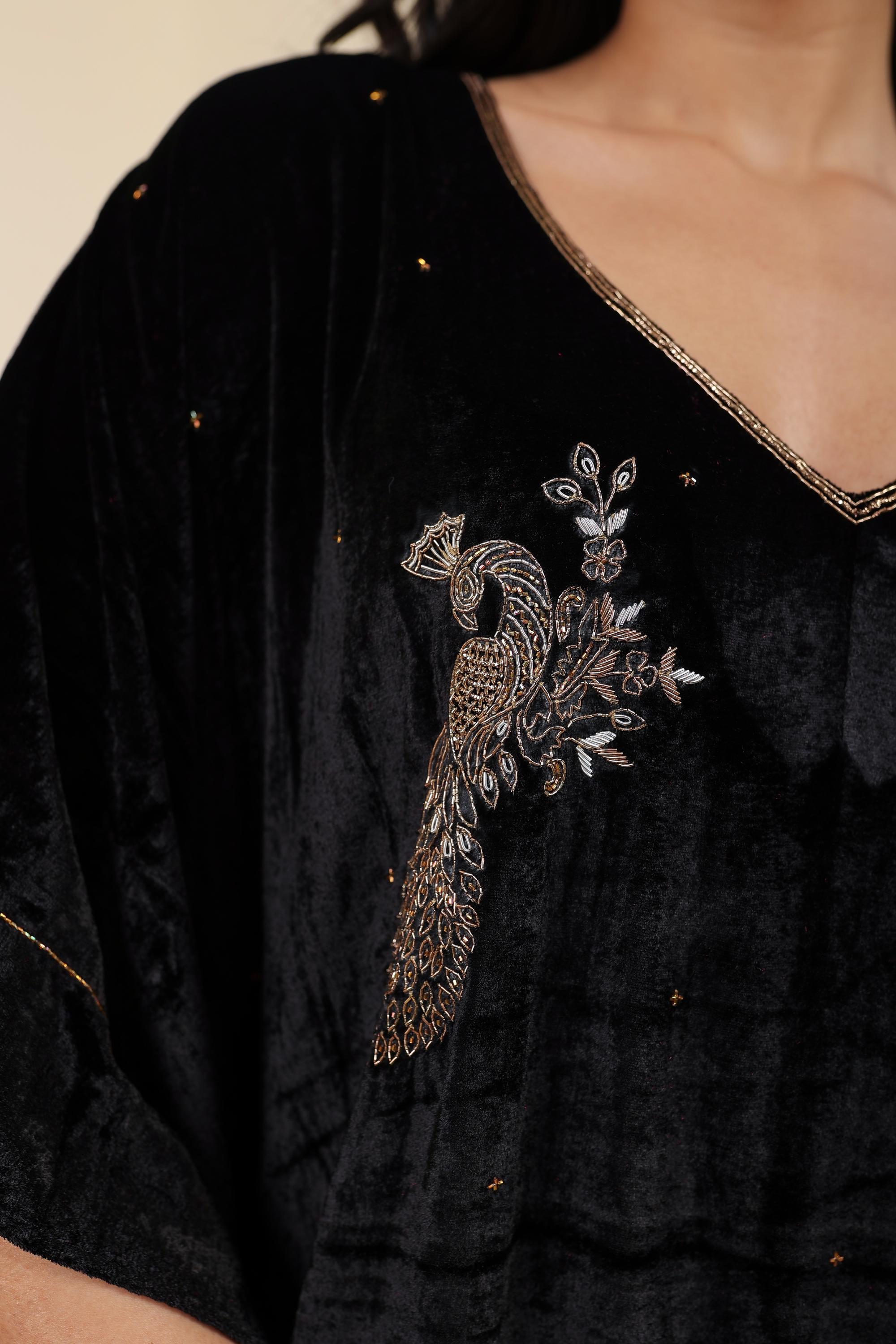 AFREEN: Black Embroidered Kaftan
