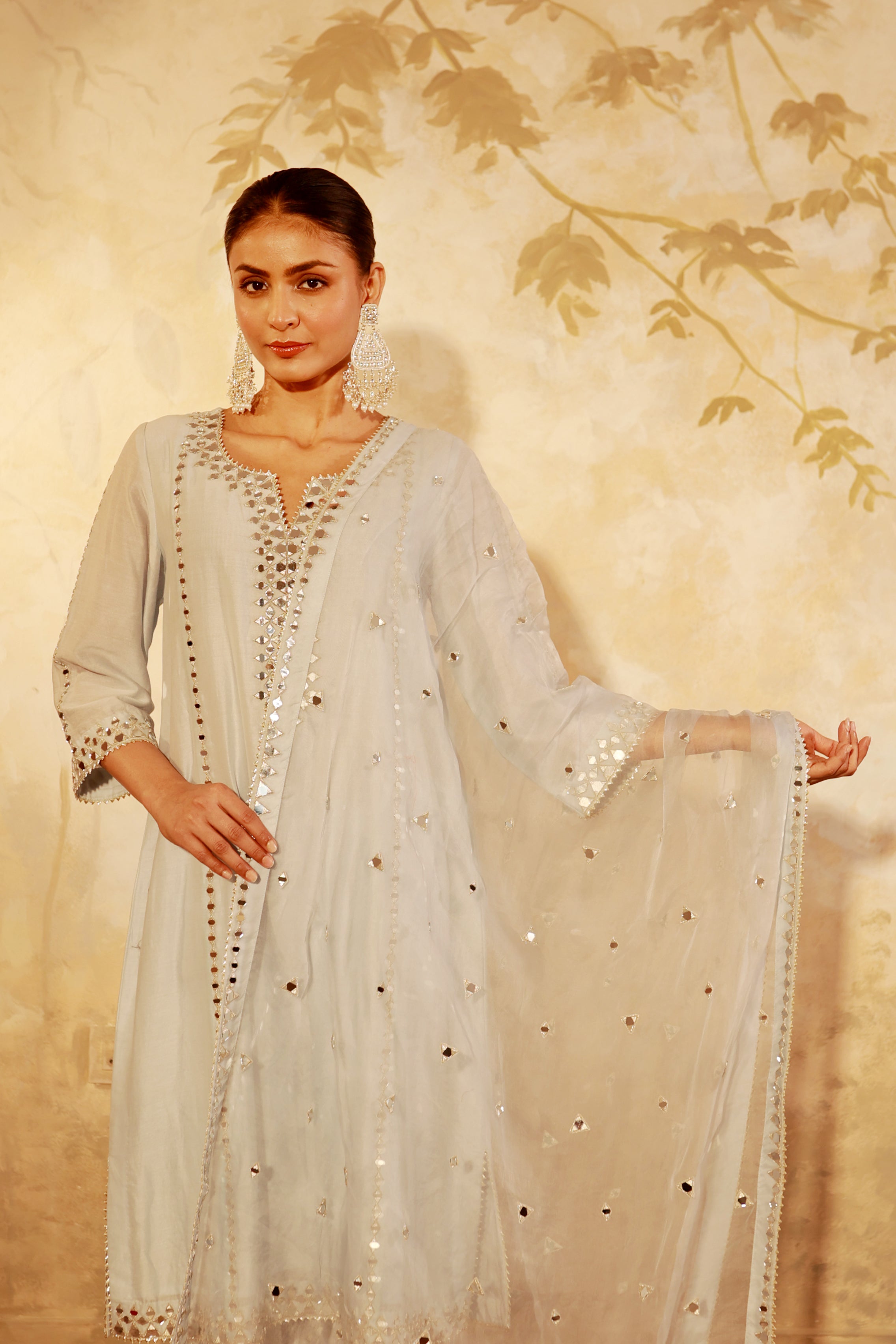 Nazakat Ice Blue Mirror Work Suit