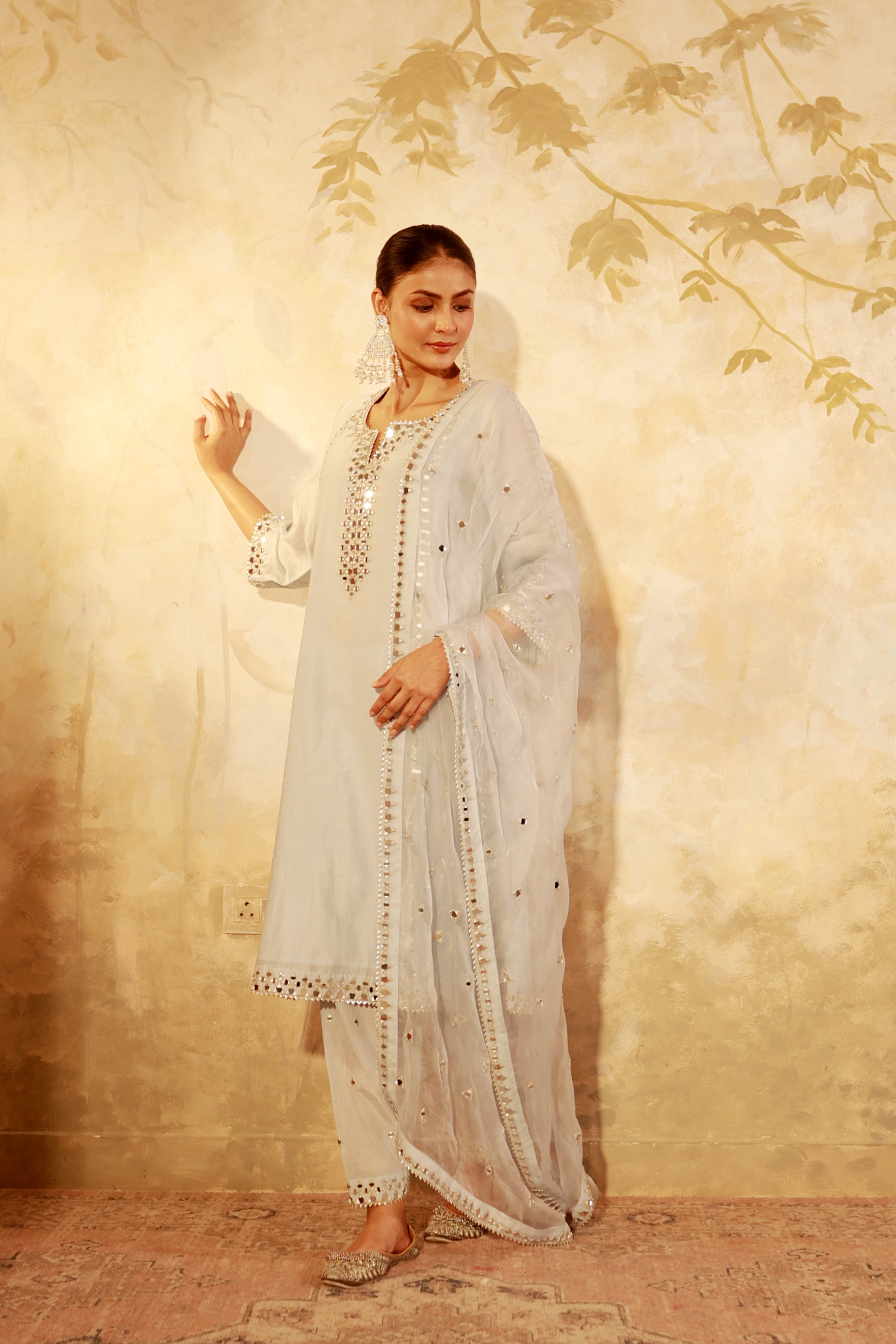 Nazakat Ice Blue Mirror Work Suit