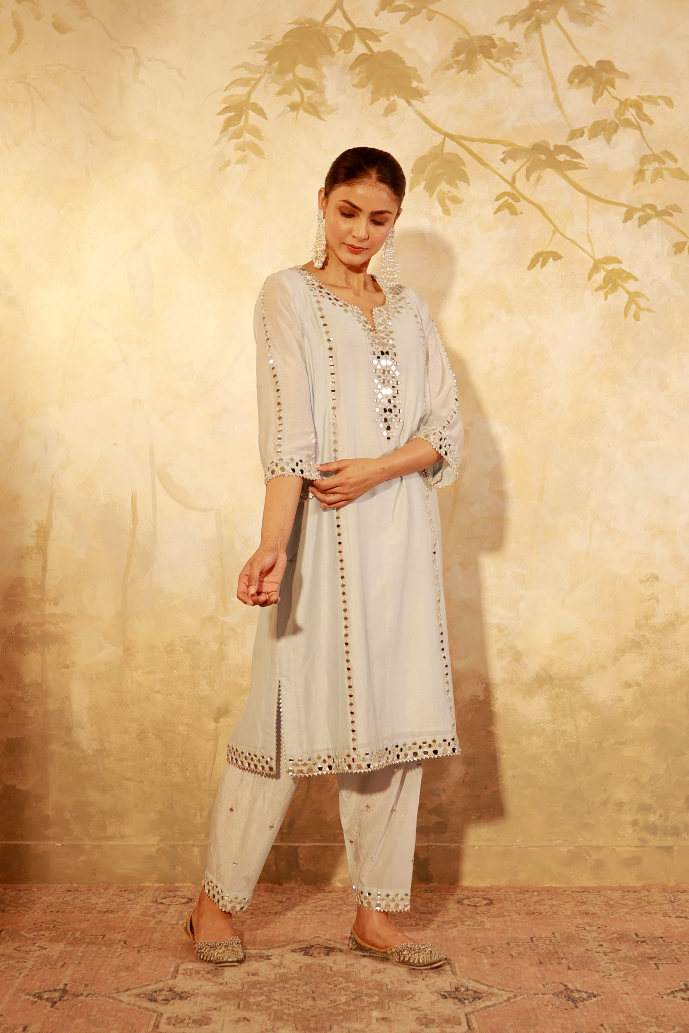 Nazakat Ice Blue Mirror Work Suit
