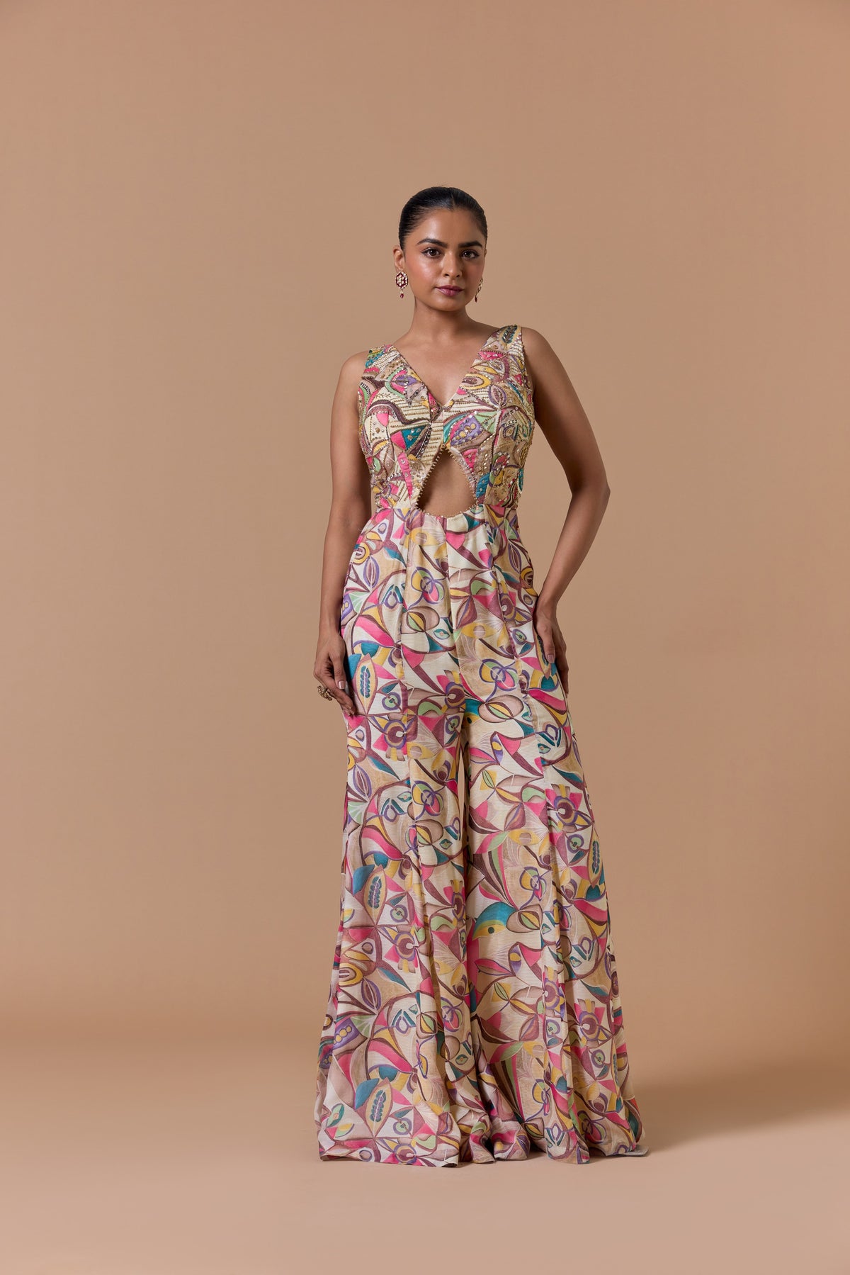 BEIGE PRINTED JUMPSUIT