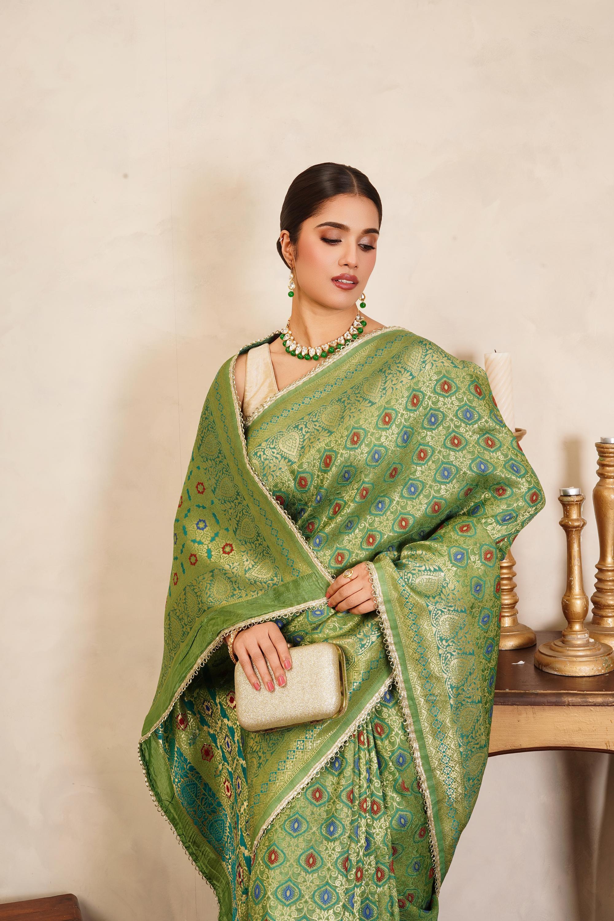 Pista Green Pure Silk Brocade Banarasi Meenakari Handloom Saree