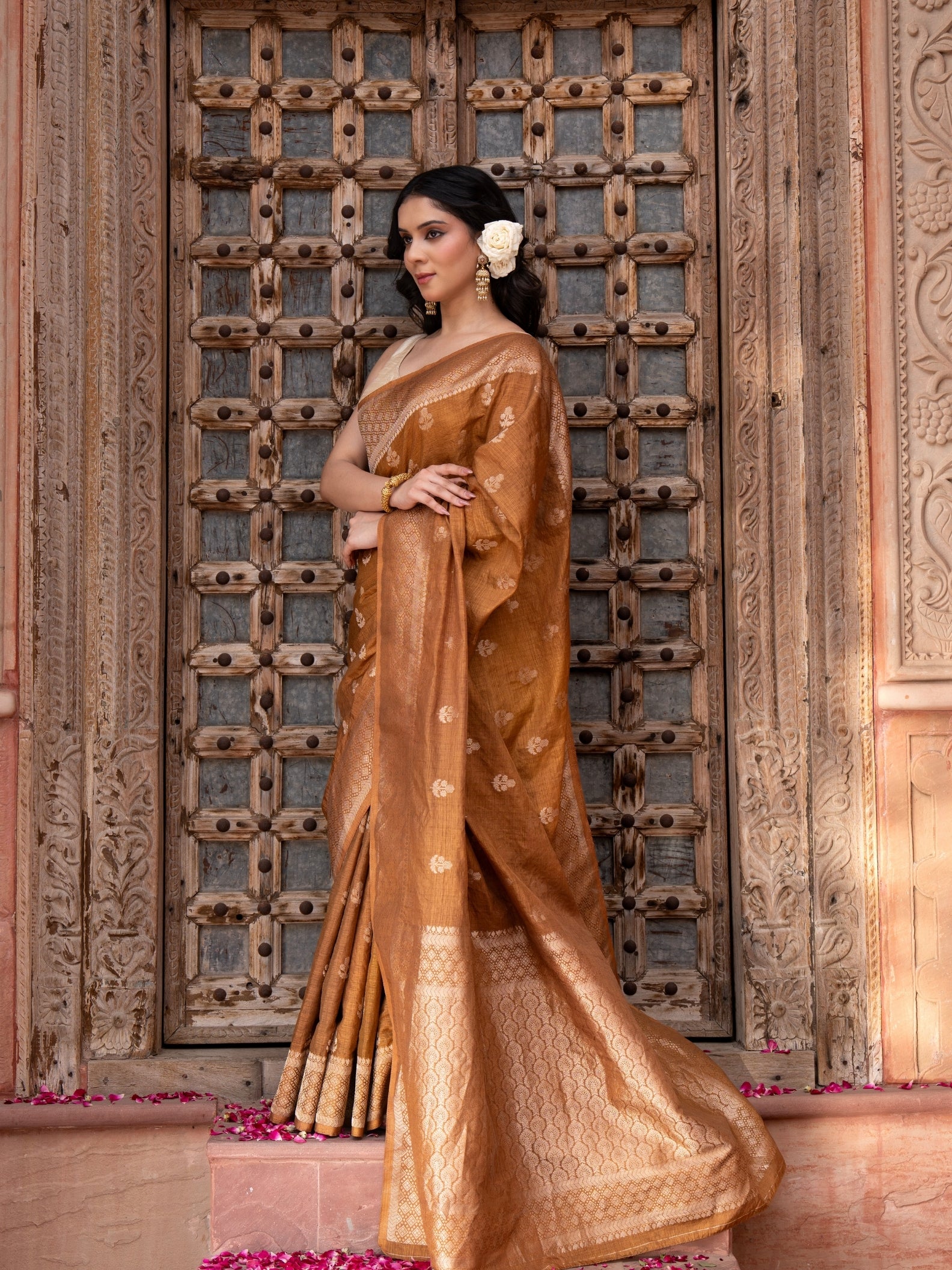 Coffee Brown Pure Katan Silk Banarasi Handloom Saree