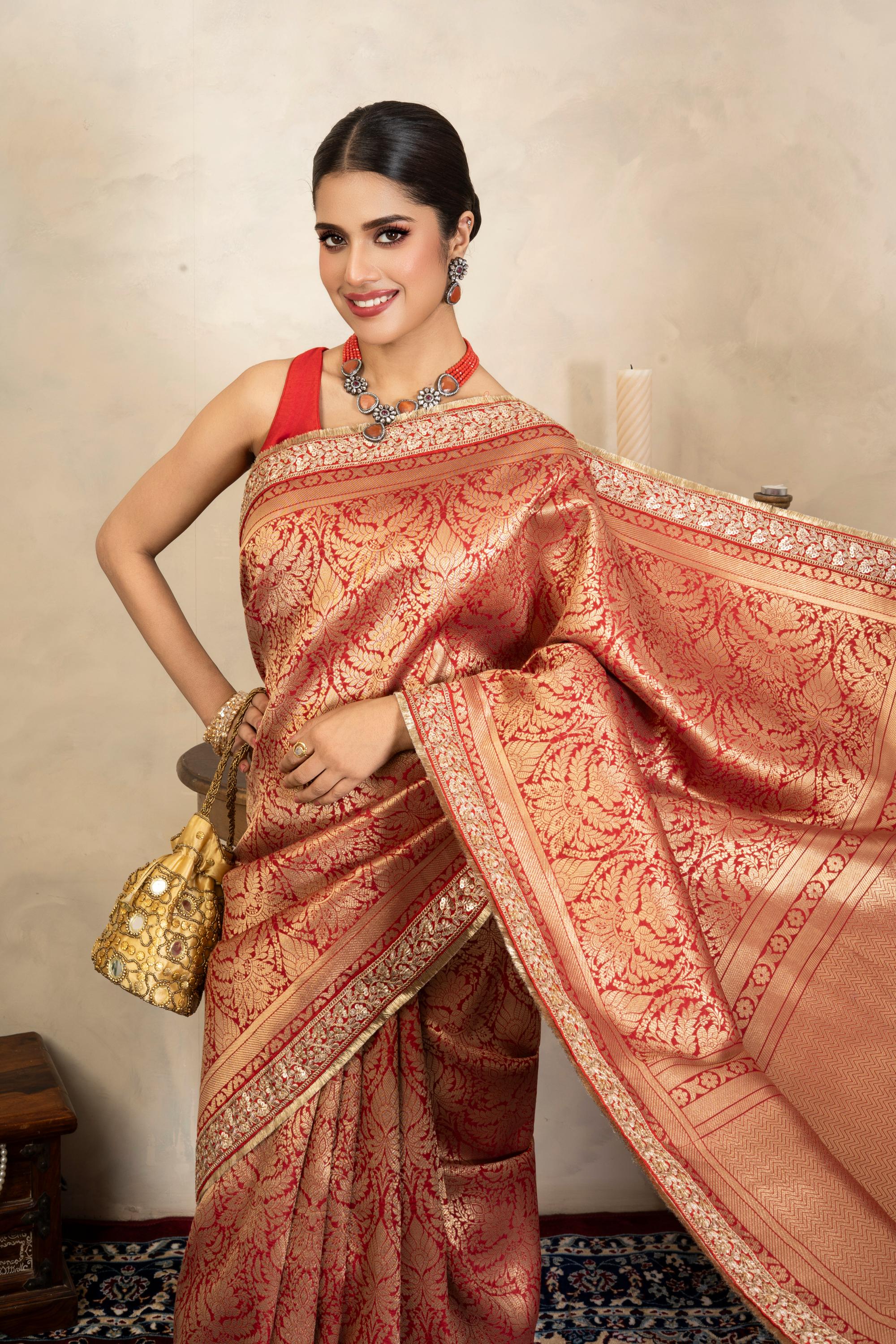 Red Pure Silk Brocade Banarasi Handloom Saree