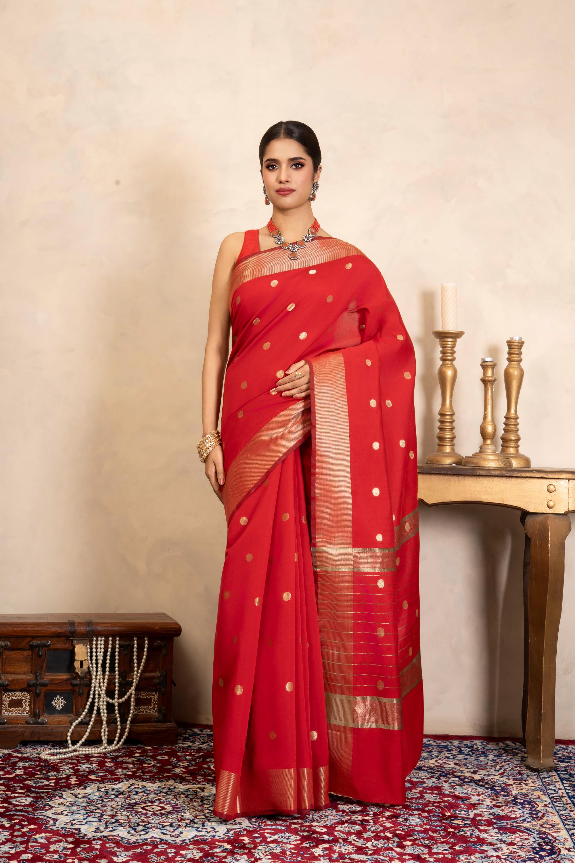 Red Chiffon Silk Banarasi Handloom Saree
