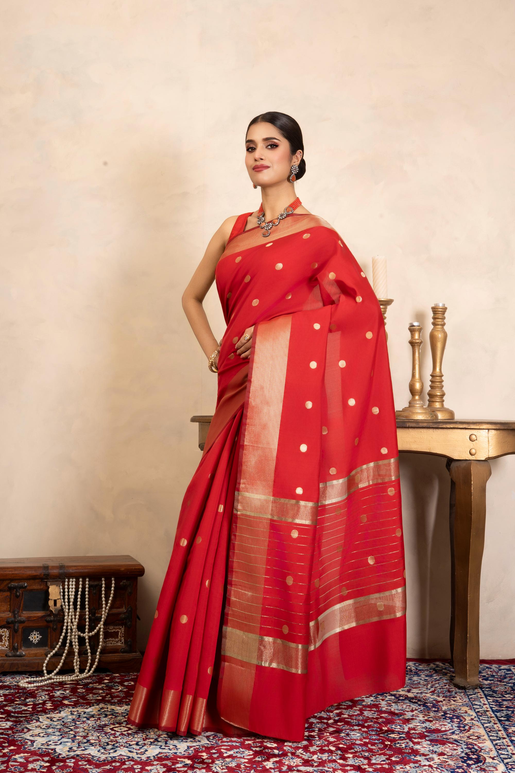Red Chiffon Silk Banarasi Handloom Saree