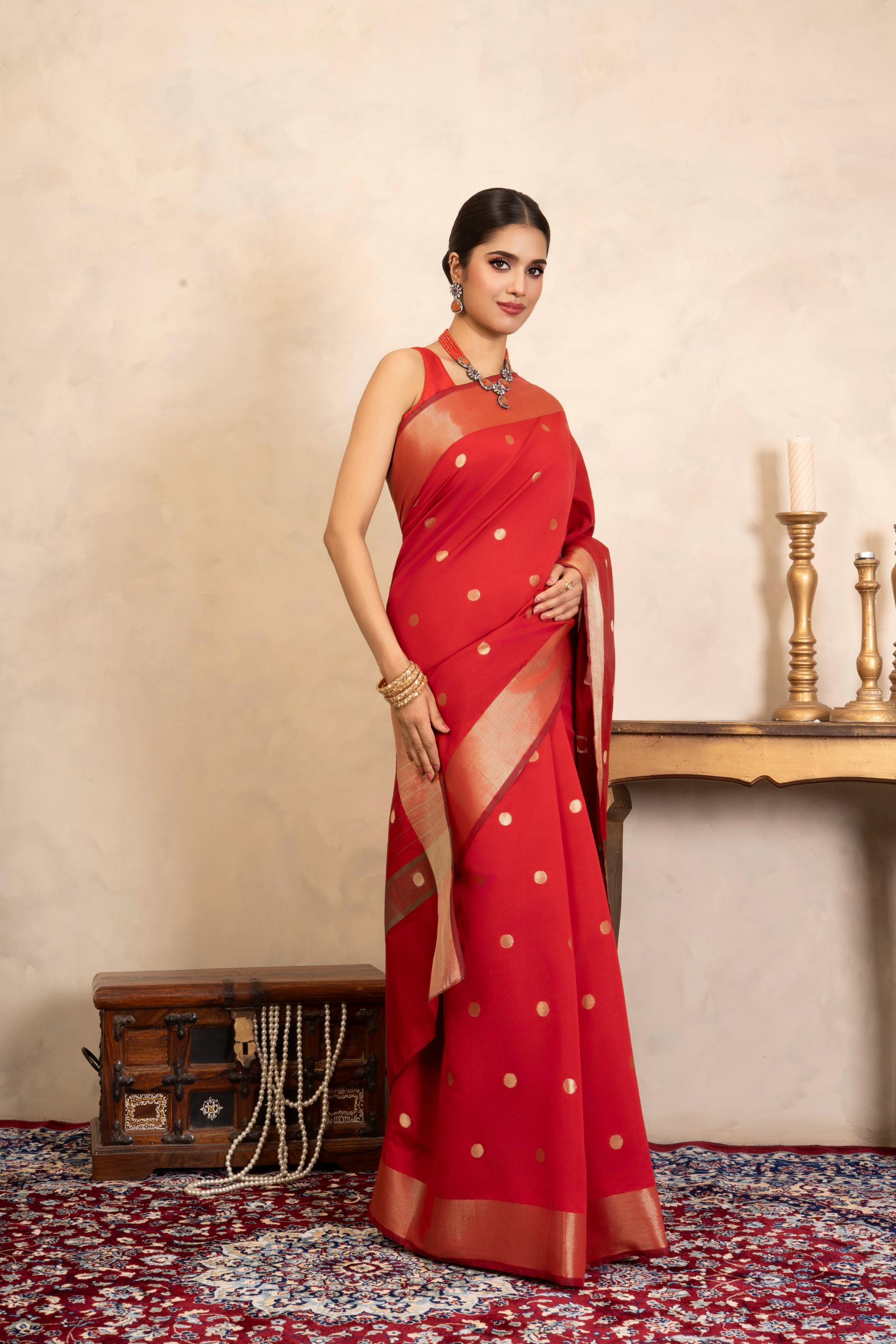 Red Chiffon Silk Banarasi Handloom Saree