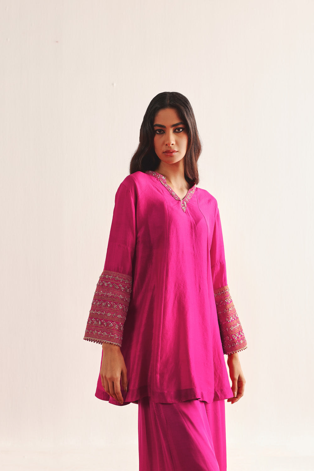 Marodiwork Silk Kurta and Flared Pants with Dupatta