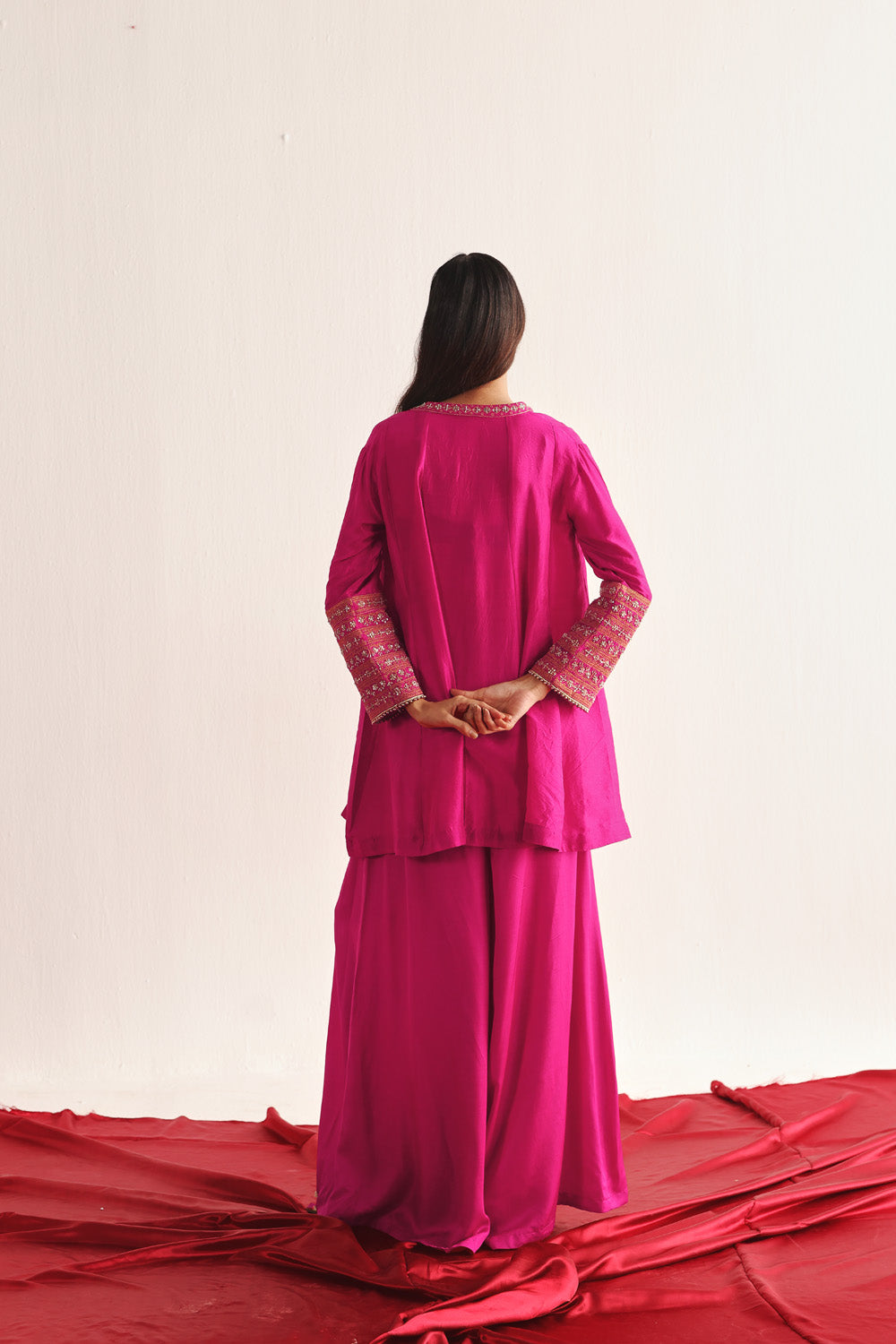 Marodiwork Silk Kurta and Flared Pants with Dupatta