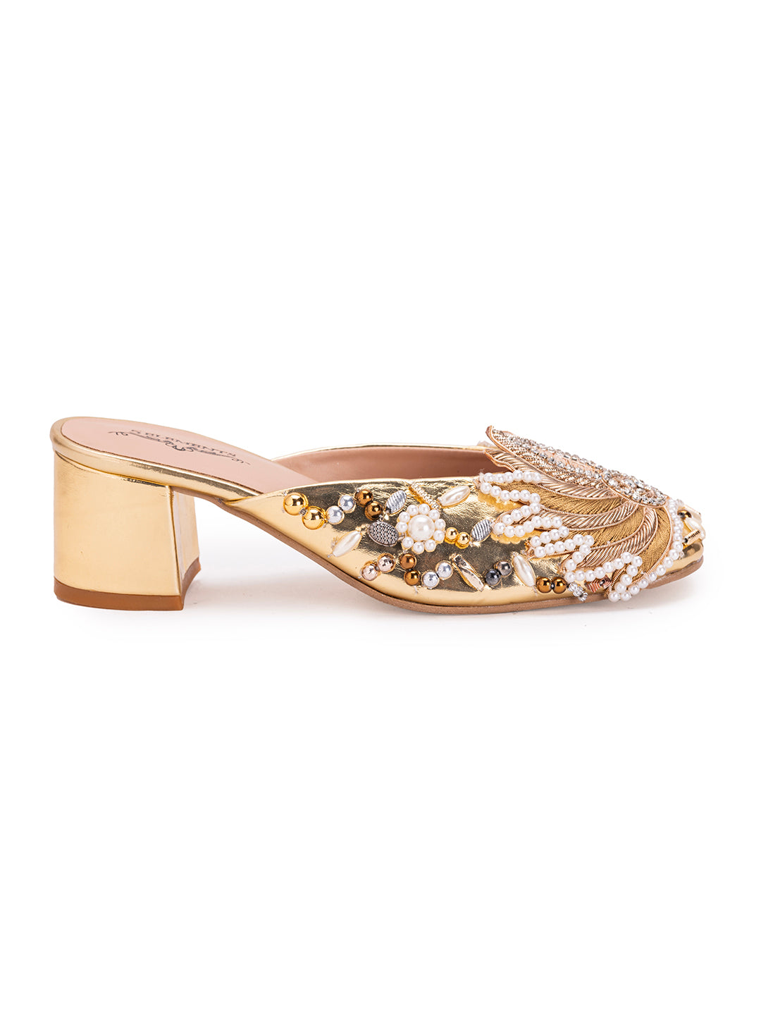 Gold lotus-Mule heel