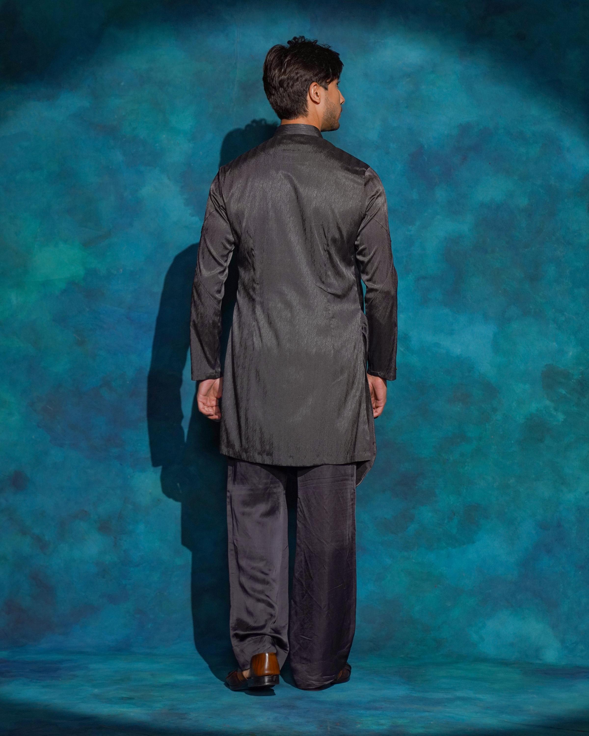 Charcoal Gray hand embroidered contemporary jacket set