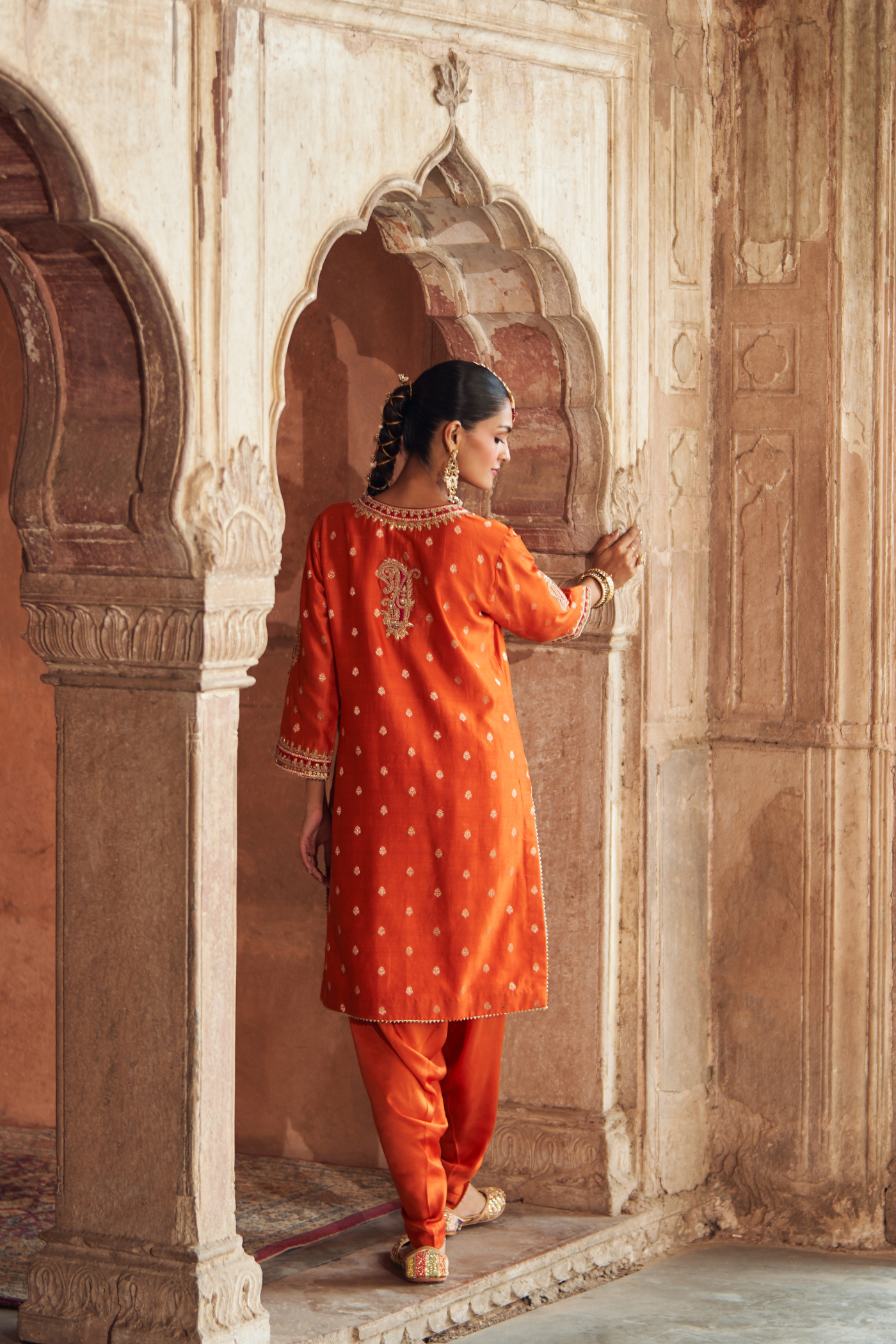 FAHMIDA - BURNT ORANGE SHORT KURTA WITH SALWAR