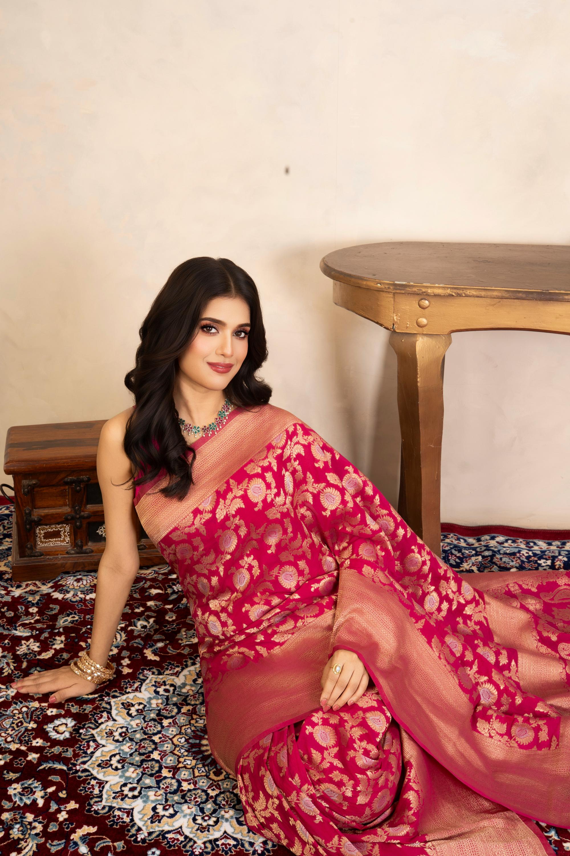 Rani Pink Pure Katan Banarasi Handloom Saree