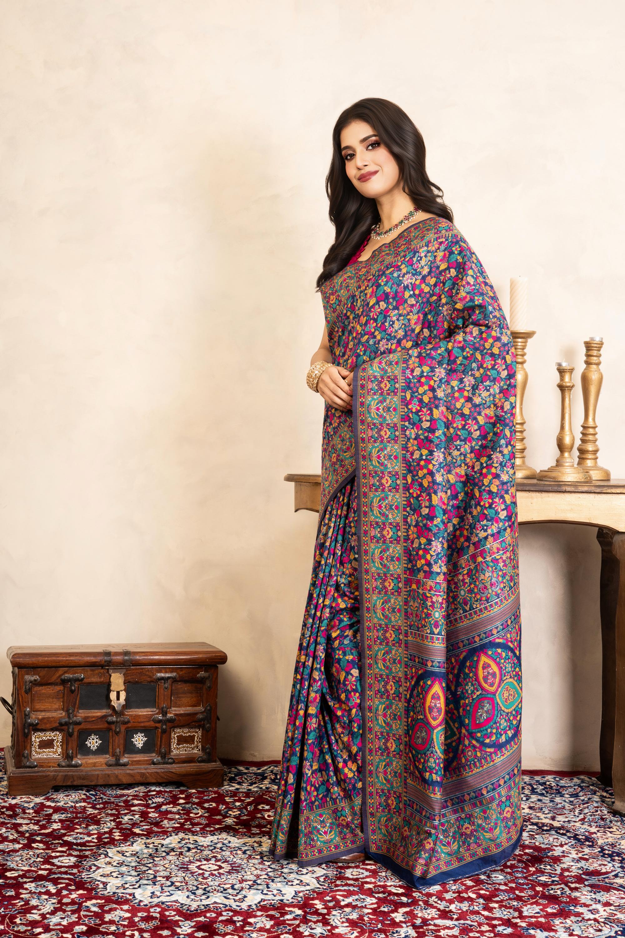 Blue Pure Silk Banarasi Meenakari Handloom Saree