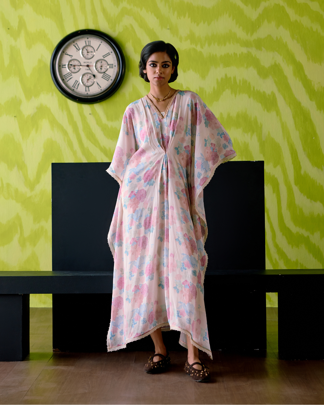 Ivory Floral Printed Kaftan